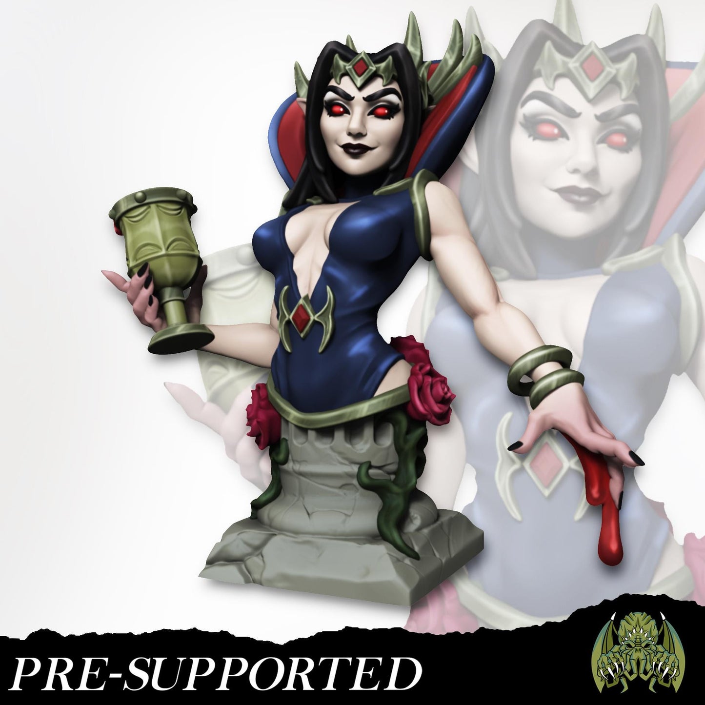 Selena the Vampire Queen Miniature - Miniatures of Madness - 28mm / 32mm / 36mm / Bust - Unpainted Miniature for TTRPGs and Painting