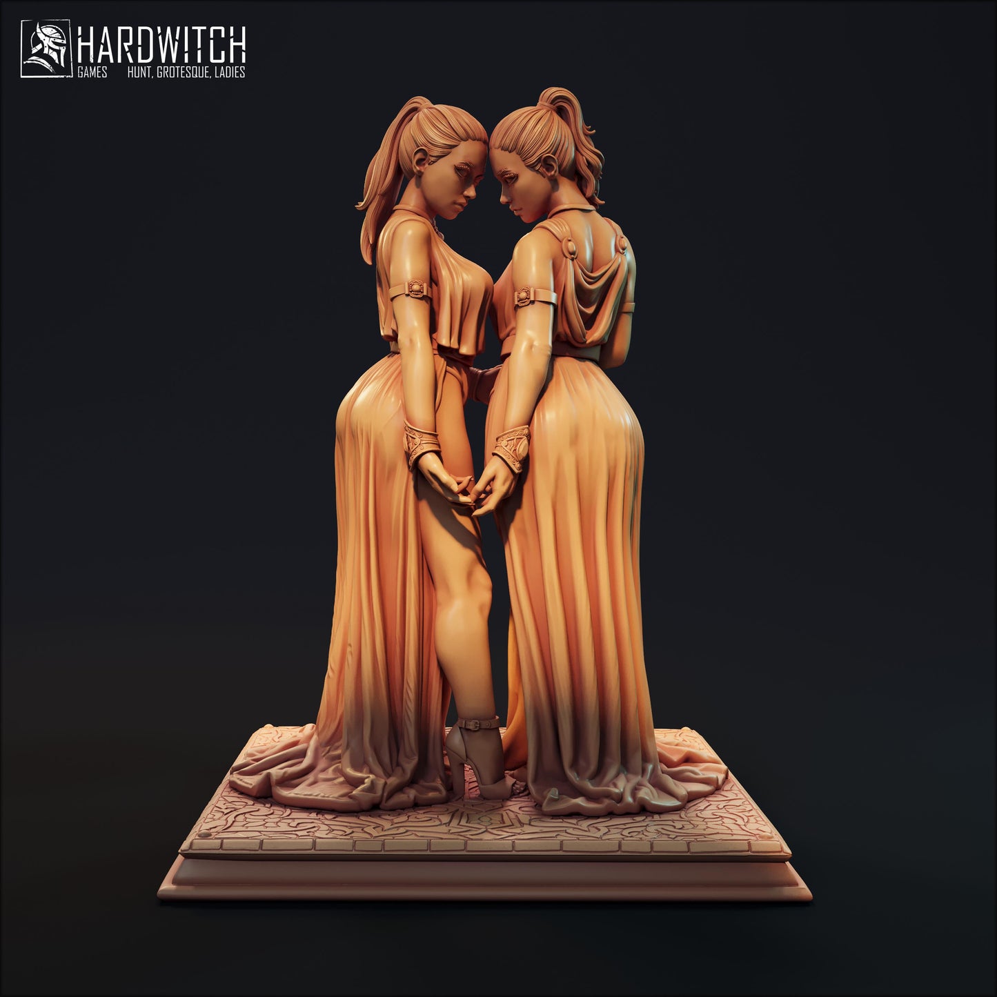 Gemini Twins Miniature (w/NSFW Variation) - 28mm / 32mm / 36mm / 75mm - HardWitch Games - Resin Printed Figure for TTRPGs