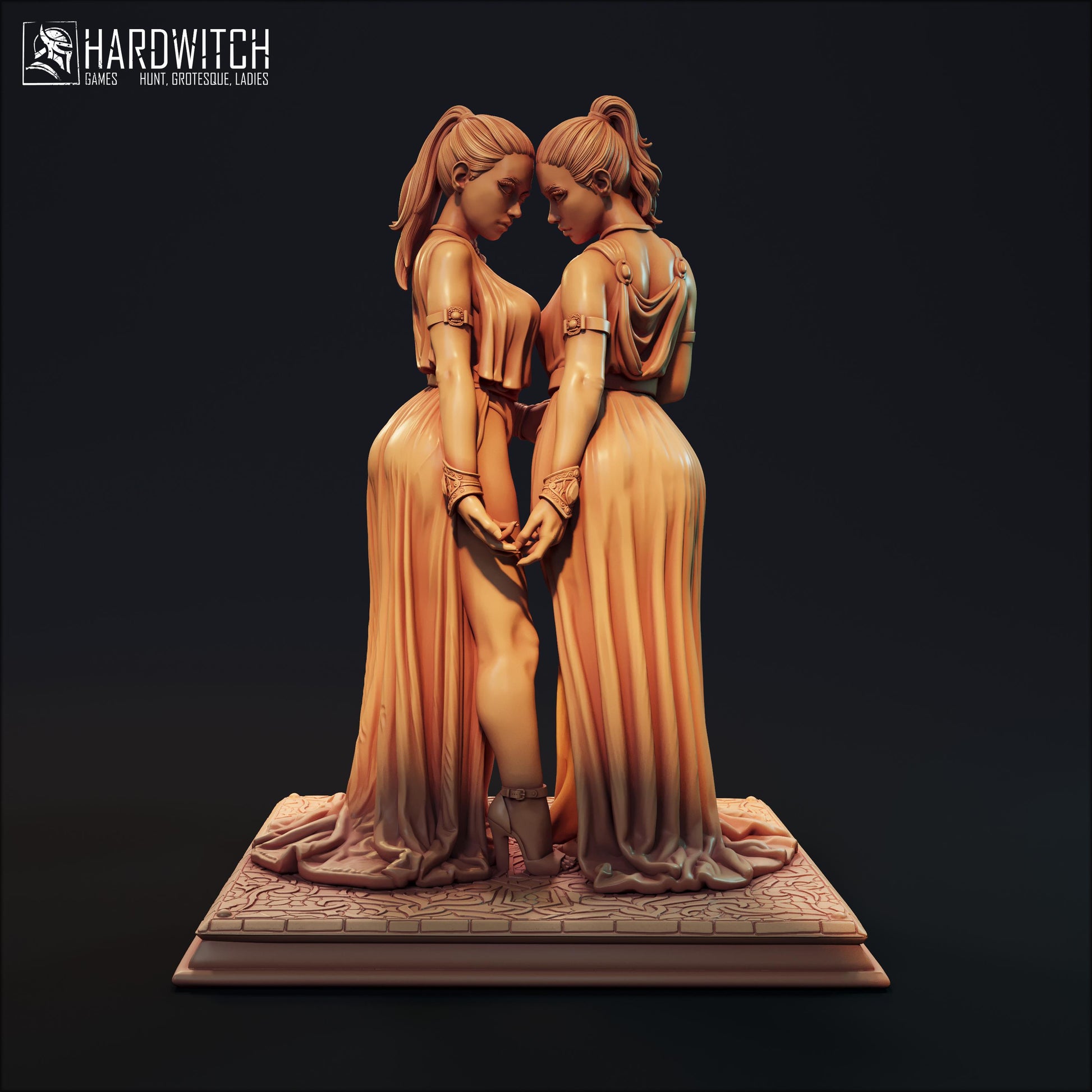 Gemini Twins Miniature (w/NSFW Variation) - 28mm / 32mm / 36mm / 75mm - HardWitch Games - Resin Printed Figure for TTRPGs