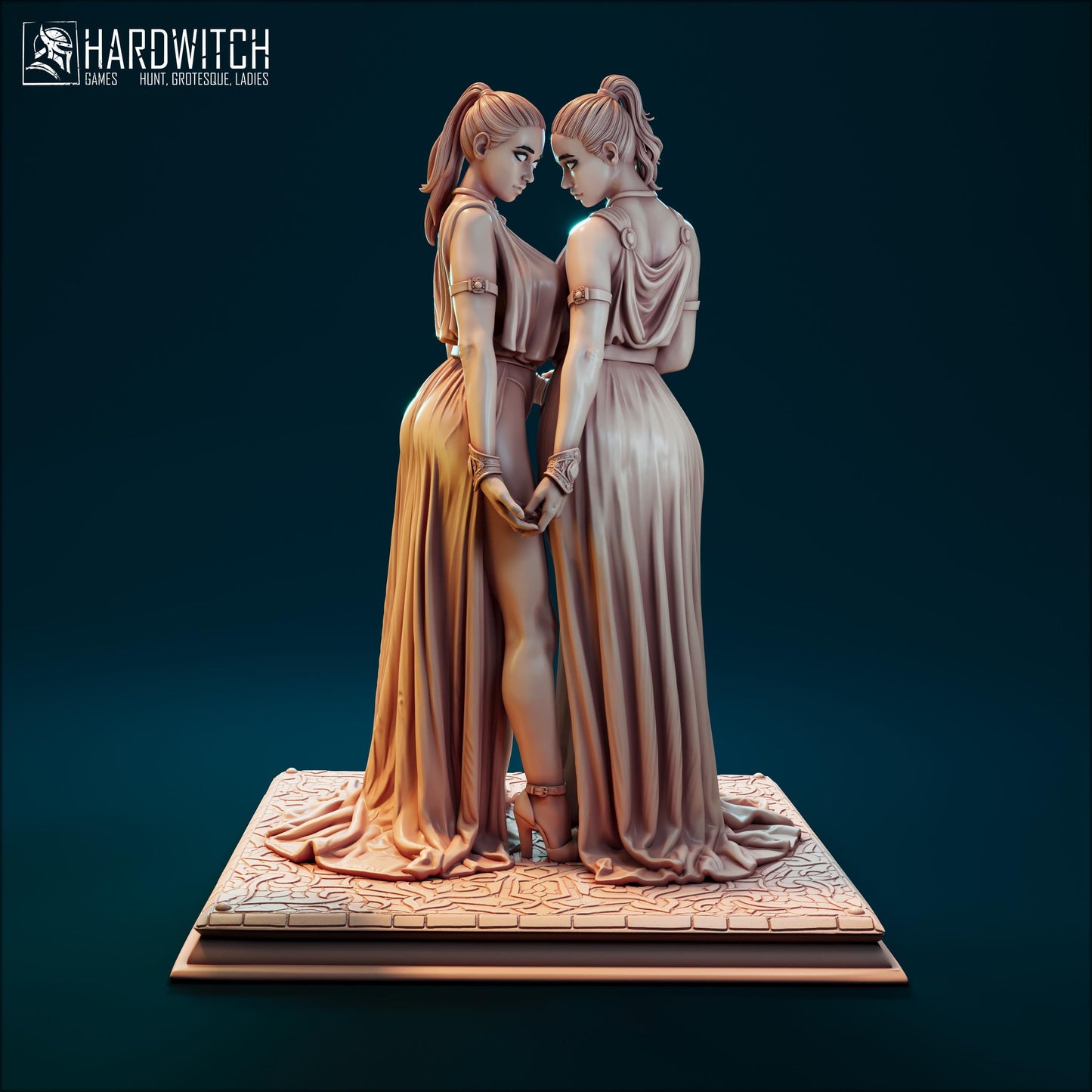 Gemini Twins Miniature (w/NSFW Variation) - 28mm / 32mm / 36mm / 75mm - HardWitch Games - Resin Printed Figure for TTRPGs