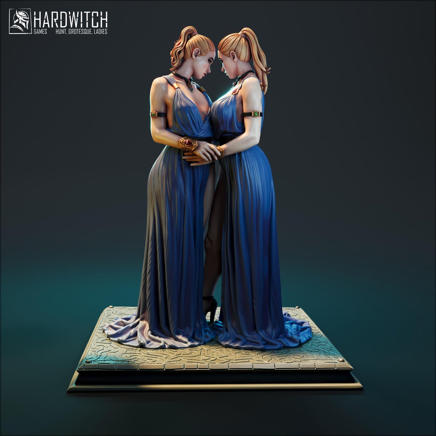 Gemini Twins Miniature (w/NSFW Variation) - 28mm / 32mm / 36mm / 75mm - HardWitch Games - Resin Printed Figure for TTRPGs