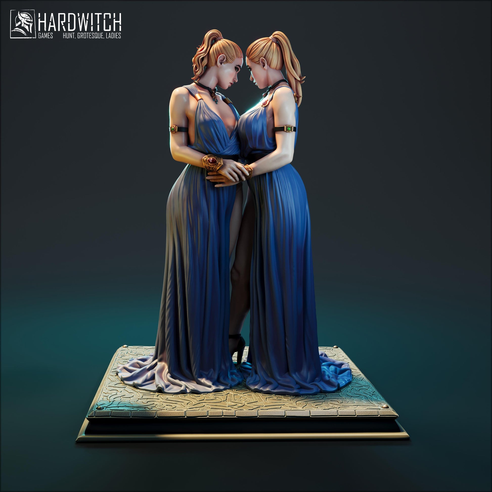 Gemini Twins Miniature (w/NSFW Variation) - 28mm / 32mm / 36mm / 75mm - HardWitch Games - Resin Printed Figure for TTRPGs