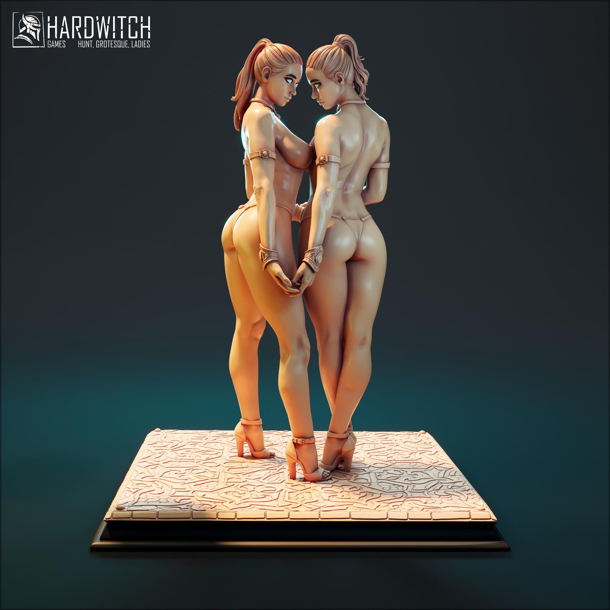 Gemini Twins Miniature (w/NSFW Variation) - 28mm / 32mm / 36mm / 75mm - HardWitch Games - Resin Printed Figure for TTRPGs