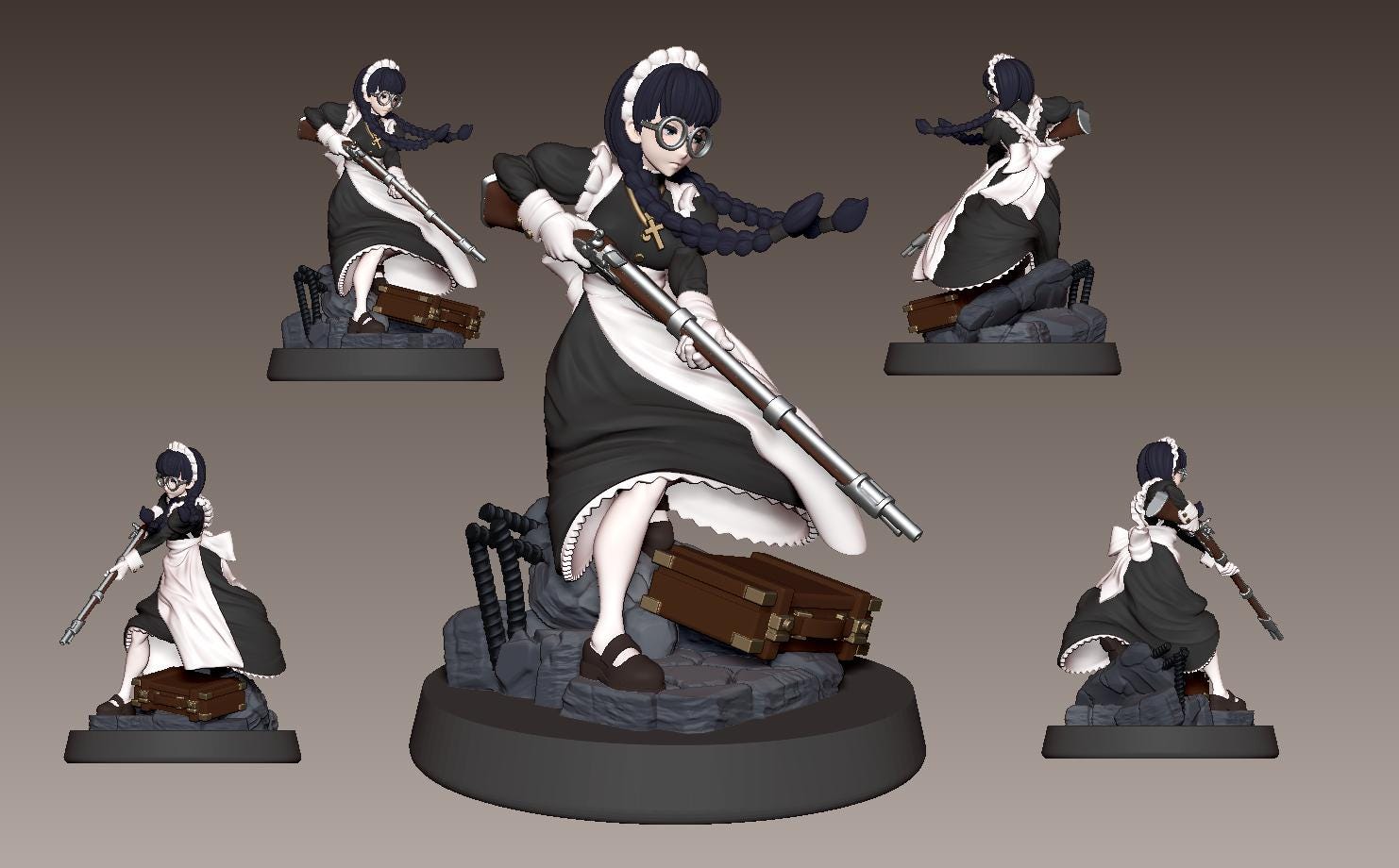 Bloodhound Maid Miniature - 28mm / 32mm / 36mm / 75mm - LPOMC - Unpainted Resin Printed Figure for D&D, TTRPGs, and Board Games
