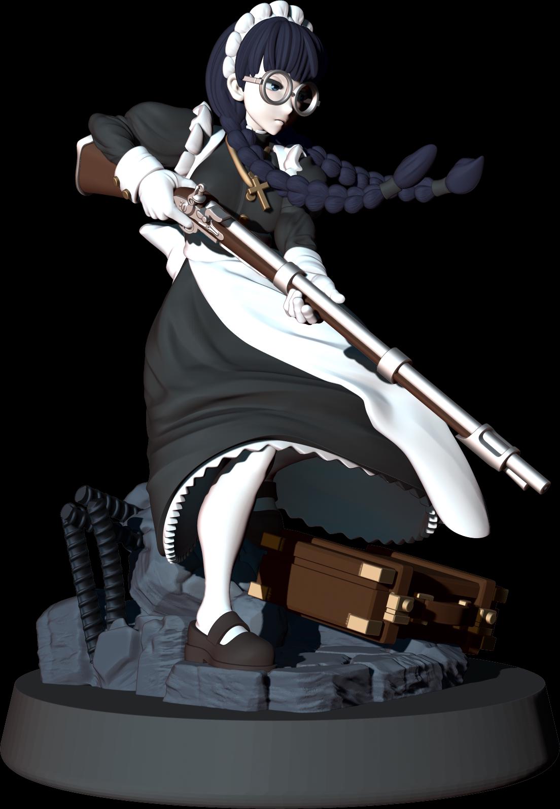 Bloodhound Maid Miniature - 28mm / 32mm / 36mm / 75mm - LPOMC - Unpainted Resin Printed Figure for D&D, TTRPGs, and Board Games