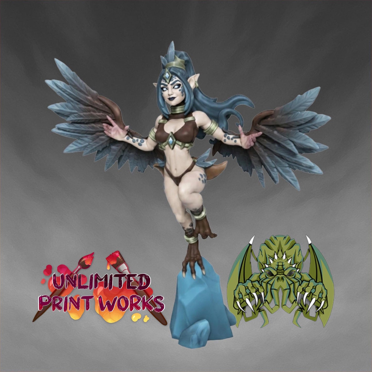 Althea Longfeather Miniature (w/NSFW variation) - Miniatures of Madness - 28mm / 32mm / 36mm / Bust - Unpainted Miniature for TTRPGs