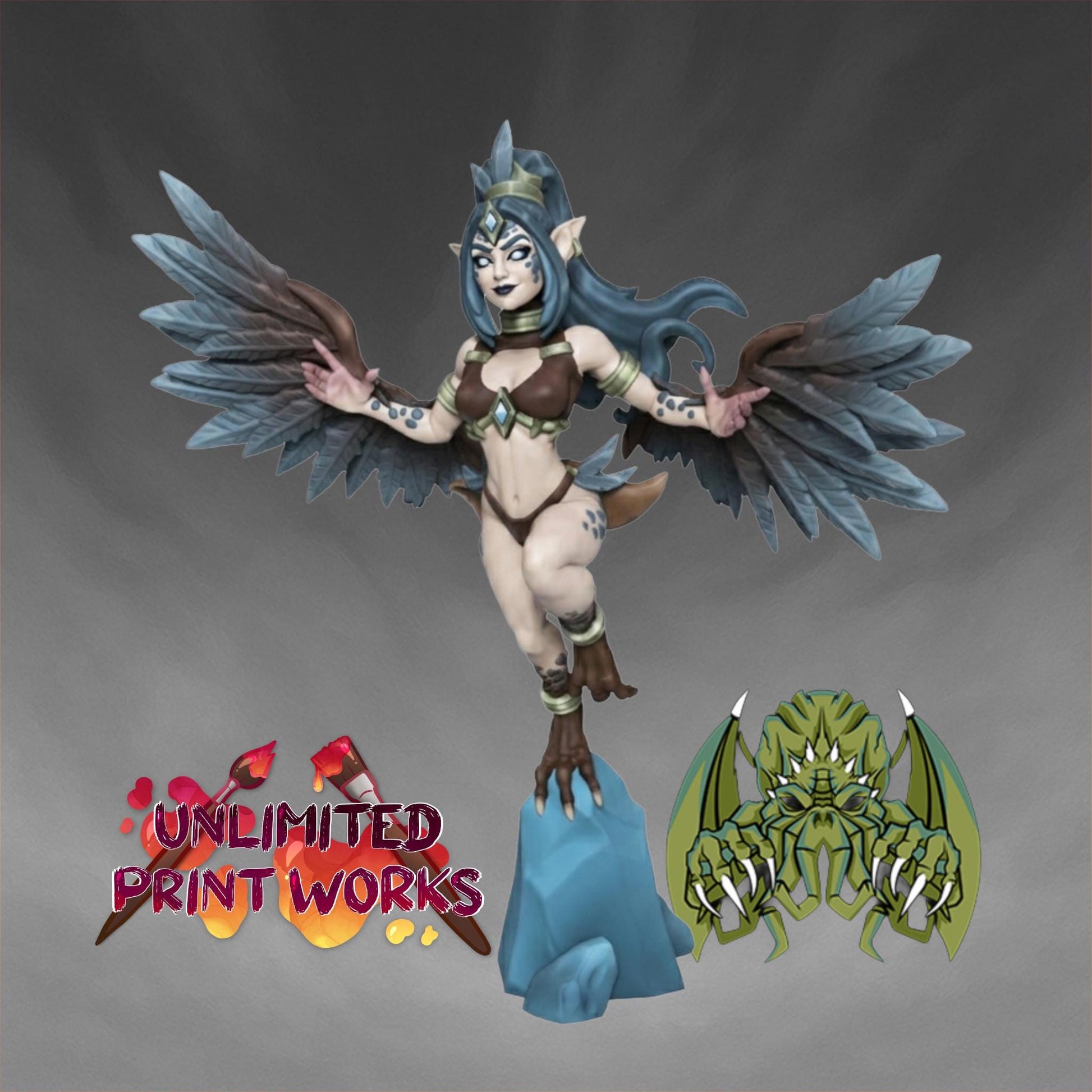 Althea Longfeather Miniature (w/NSFW variation) - Miniatures of Madness - 28mm / 32mm / 36mm / Bust - Unpainted Miniature for TTRPGs
