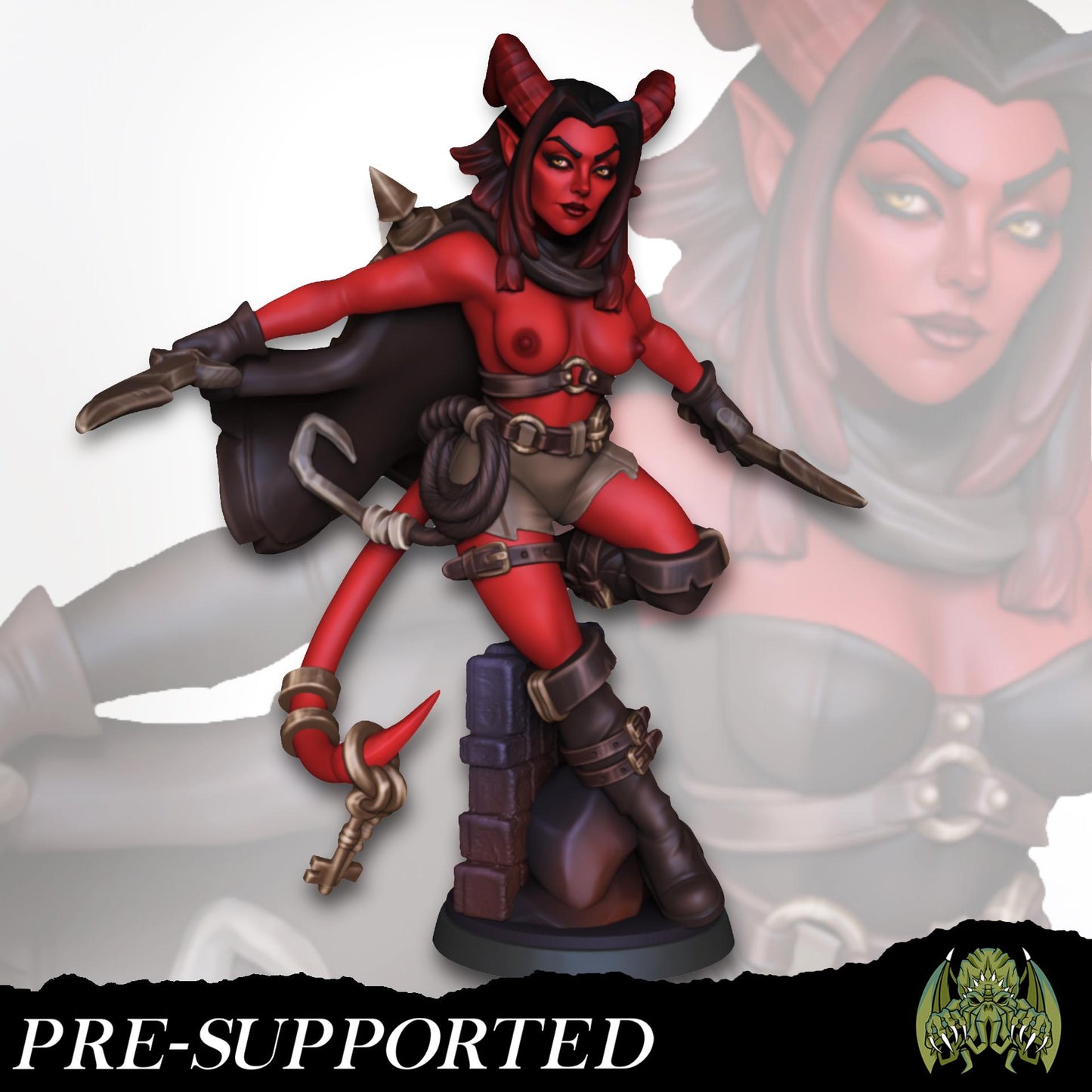 Nebis the Tiefling Rogue Miniature (w/NSFW variation) - Miniatures of Madness - 28mm / 32mm / 36mm / Bust - Unpainted Miniature for TTRPGs