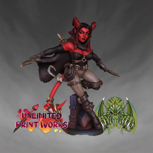 Nebis the Tiefling Rogue Miniature (w/NSFW variation) - Miniatures of Madness - 28mm / 32mm / 36mm / Bust - Unpainted Miniature for TTRPGs
