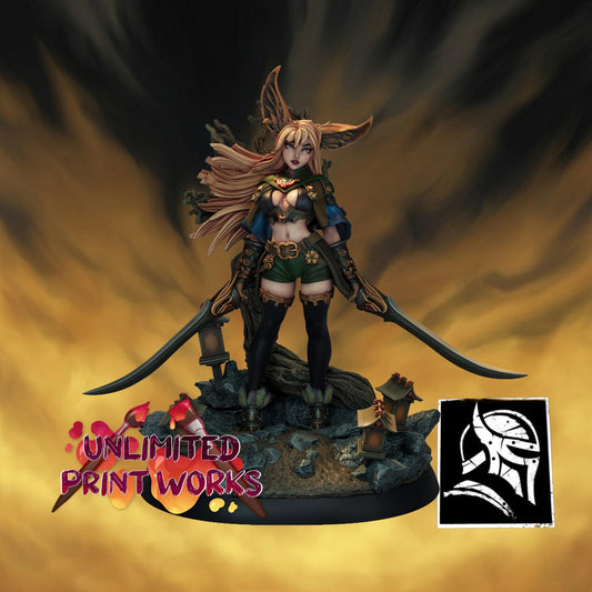 Foxgirl Vestra Eralima Miniature - 28mm / 32mm / 36mm / 75mm - HardWitch Games - Resin Printed Figure for D&D, TTRPGs, and Board Games