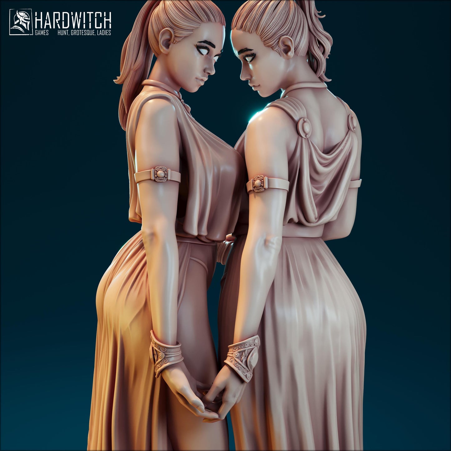 Gemini Twins Miniature (w/NSFW Variation) - 28mm / 32mm / 36mm / 75mm - HardWitch Games - Resin Printed Figure for TTRPGs