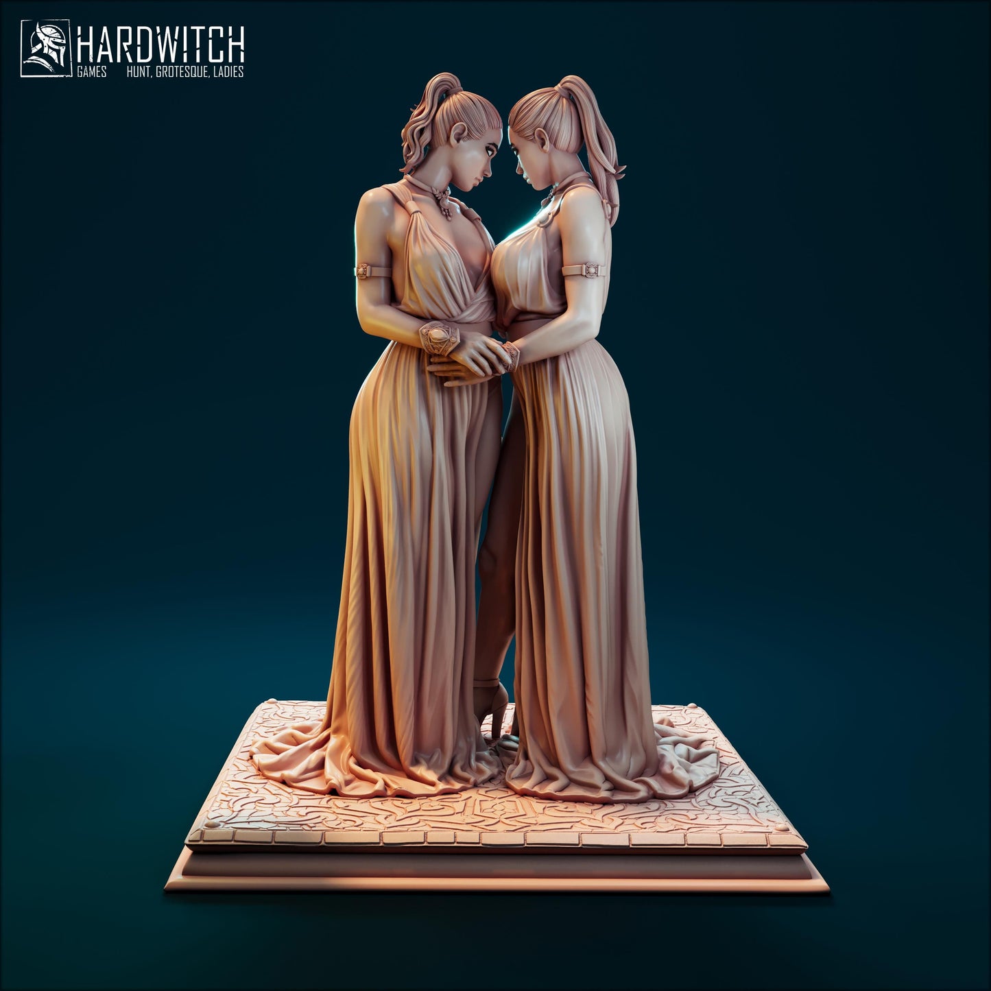 Gemini Twins Miniature (w/NSFW Variation) - 28mm / 32mm / 36mm / 75mm - HardWitch Games - Resin Printed Figure for TTRPGs