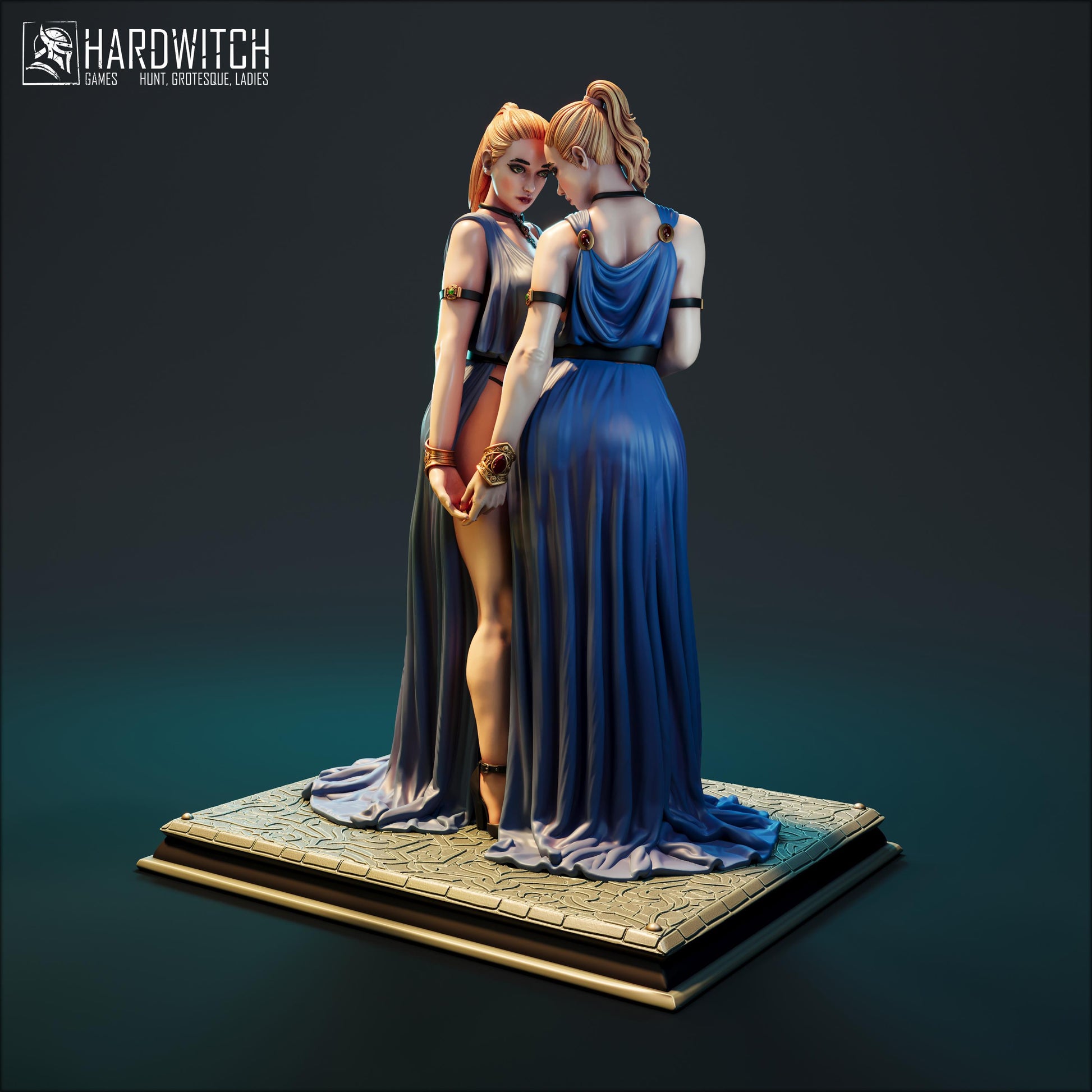 Gemini Twins Miniature (w/NSFW Variation) - 28mm / 32mm / 36mm / 75mm - HardWitch Games - Resin Printed Figure for TTRPGs