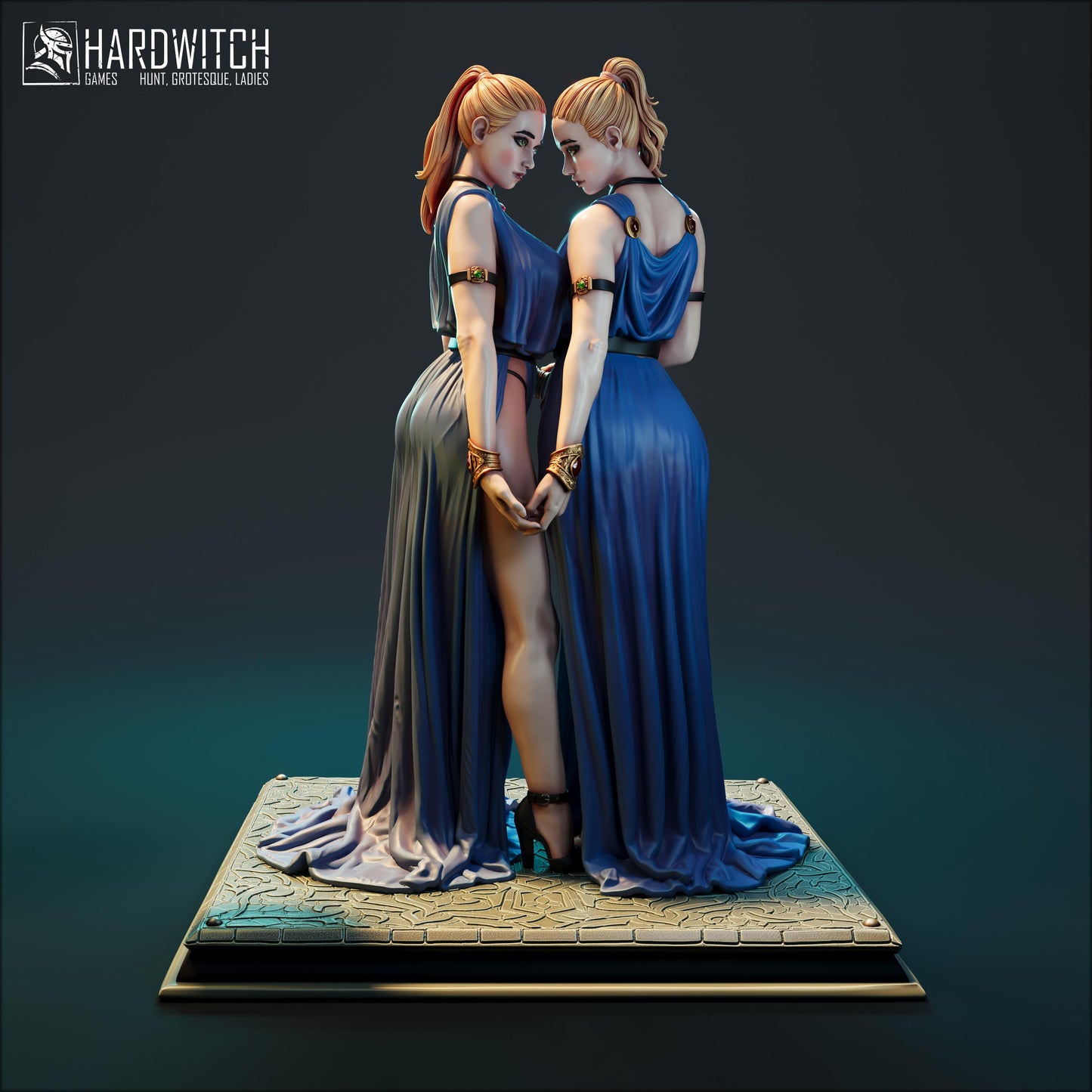 Gemini Twins Miniature (w/NSFW Variation) - 28mm / 32mm / 36mm / 75mm - HardWitch Games - Resin Printed Figure for TTRPGs