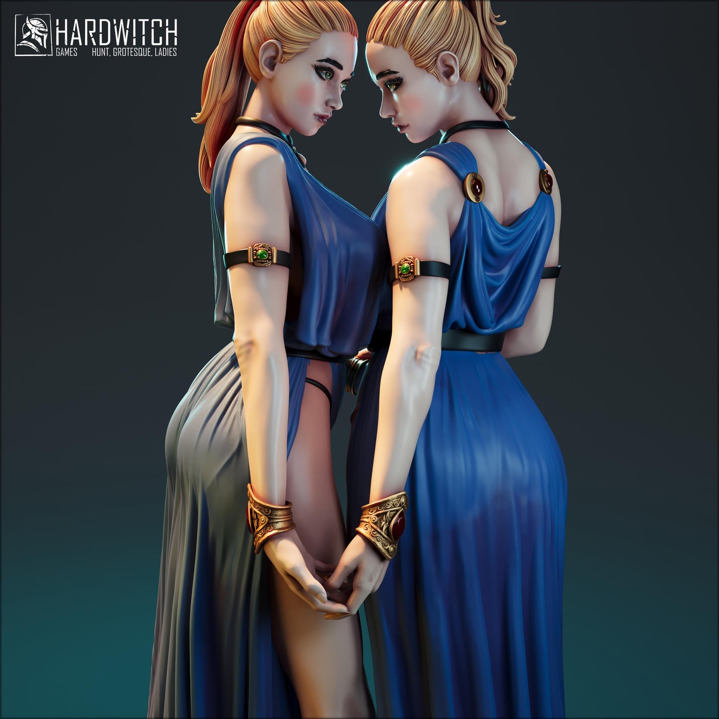 Gemini Twins Miniature (w/NSFW Variation) - 28mm / 32mm / 36mm / 75mm - HardWitch Games - Resin Printed Figure for TTRPGs