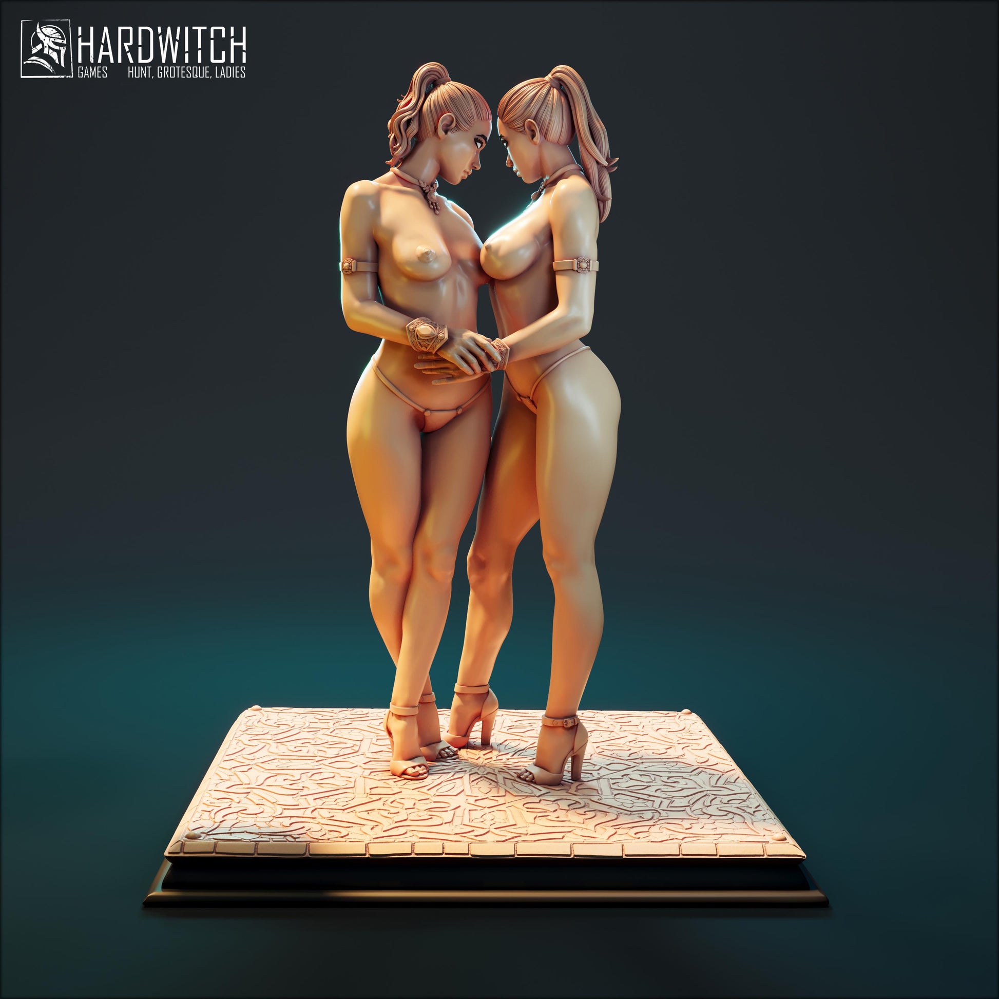 Gemini Twins Miniature (w/NSFW Variation) - 28mm / 32mm / 36mm / 75mm - HardWitch Games - Resin Printed Figure for TTRPGs
