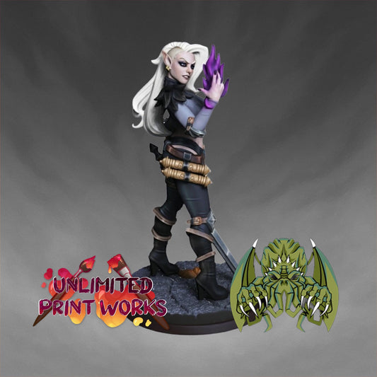Kayla the Dark Blade Miniature (w/NSFW variation) - Miniatures of Madness - 28mm / 32mm / 36mm / Bust - Unpainted Miniature for TTRPGs