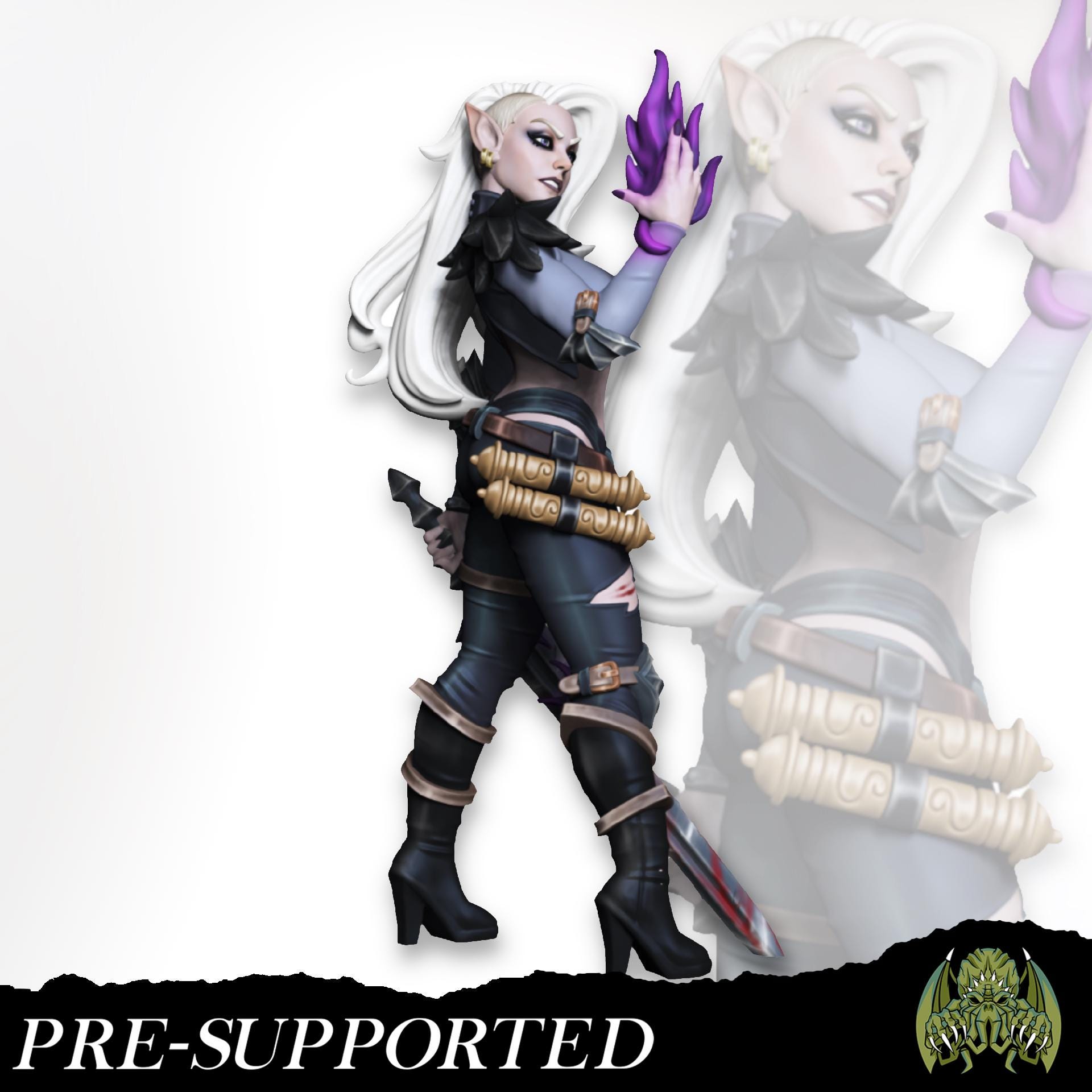Kayla the Dark Blade Miniature (w/NSFW variation) - Miniatures of Madness - 28mm / 32mm / 36mm / Bust - Unpainted Miniature for TTRPGs