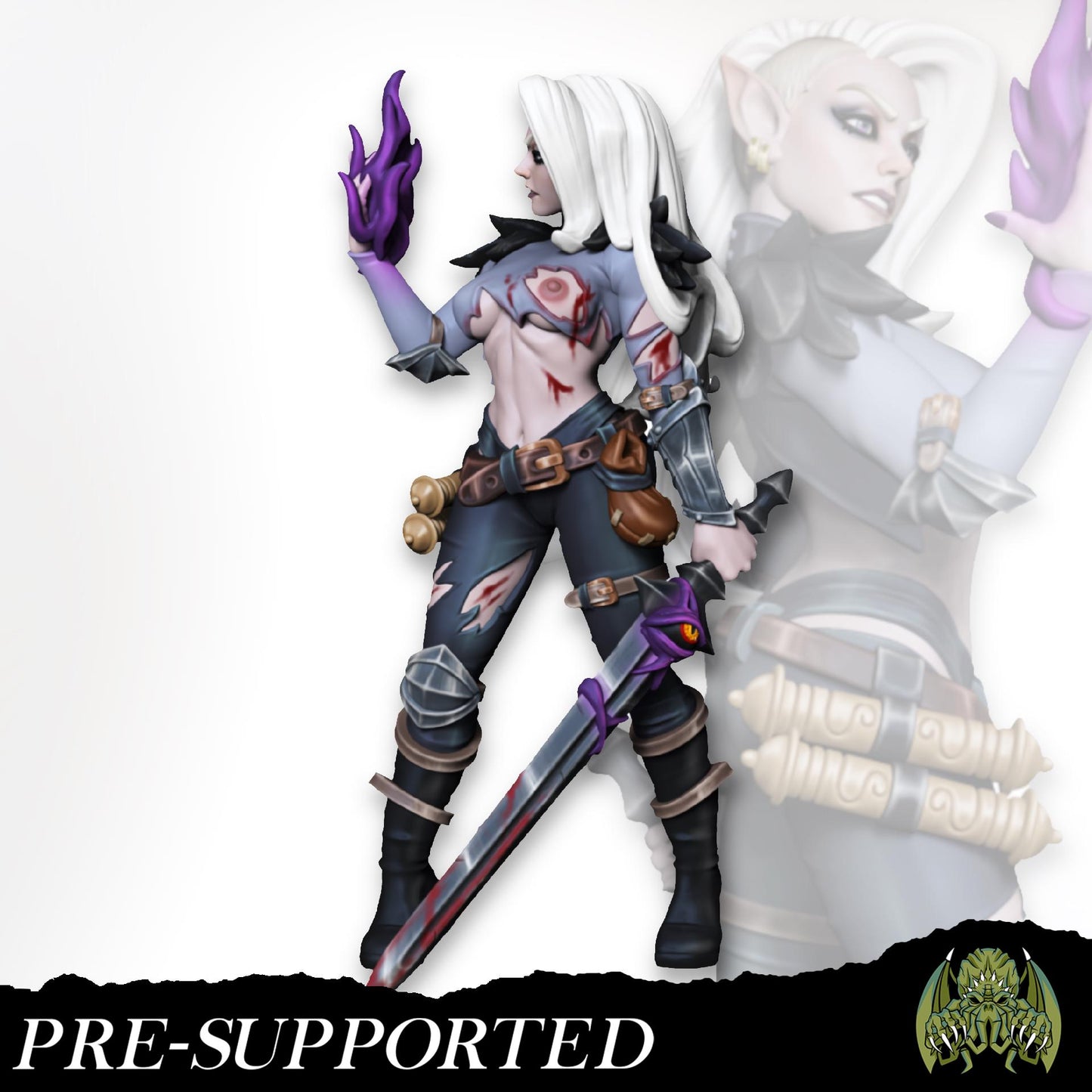 Kayla the Dark Blade Miniature (w/NSFW variation) - Miniatures of Madness - 28mm / 32mm / 36mm / Bust - Unpainted Miniature for TTRPGs