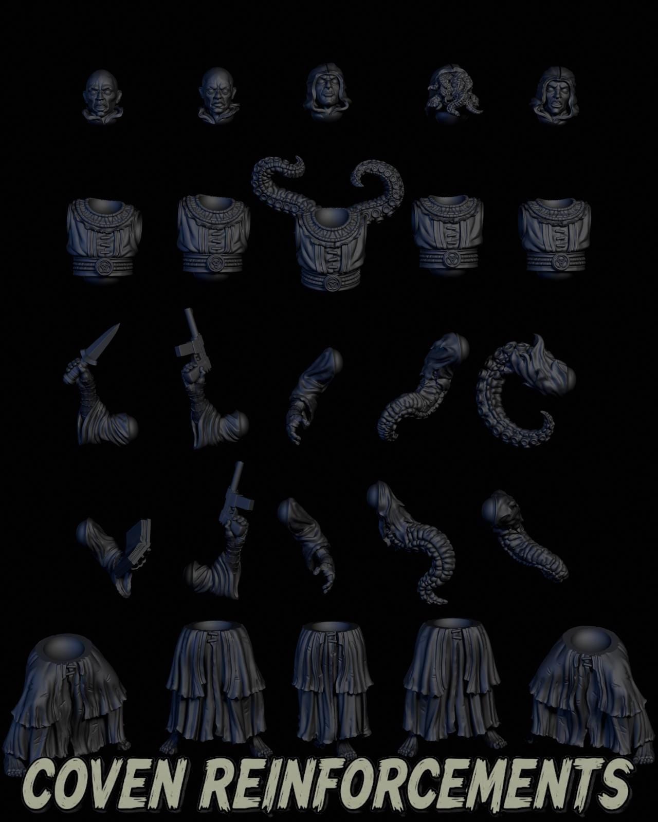 Cultist Assembly Kit Vol. 1 - 28mm / 32mm / 36mm - Adaevy Creations - Resin Printed Figures and Bits for TTRPGs, Painting, and Kitbashing