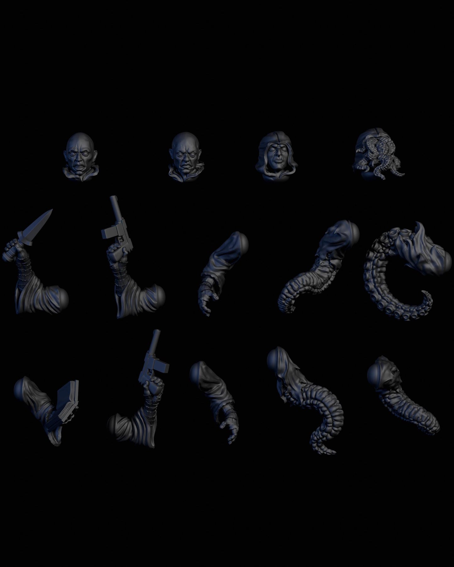 Cultist Assembly Kit Vol. 1 - 28mm / 32mm / 36mm - Adaevy Creations - Resin Printed Figures and Bits for TTRPGs, Painting, and Kitbashing