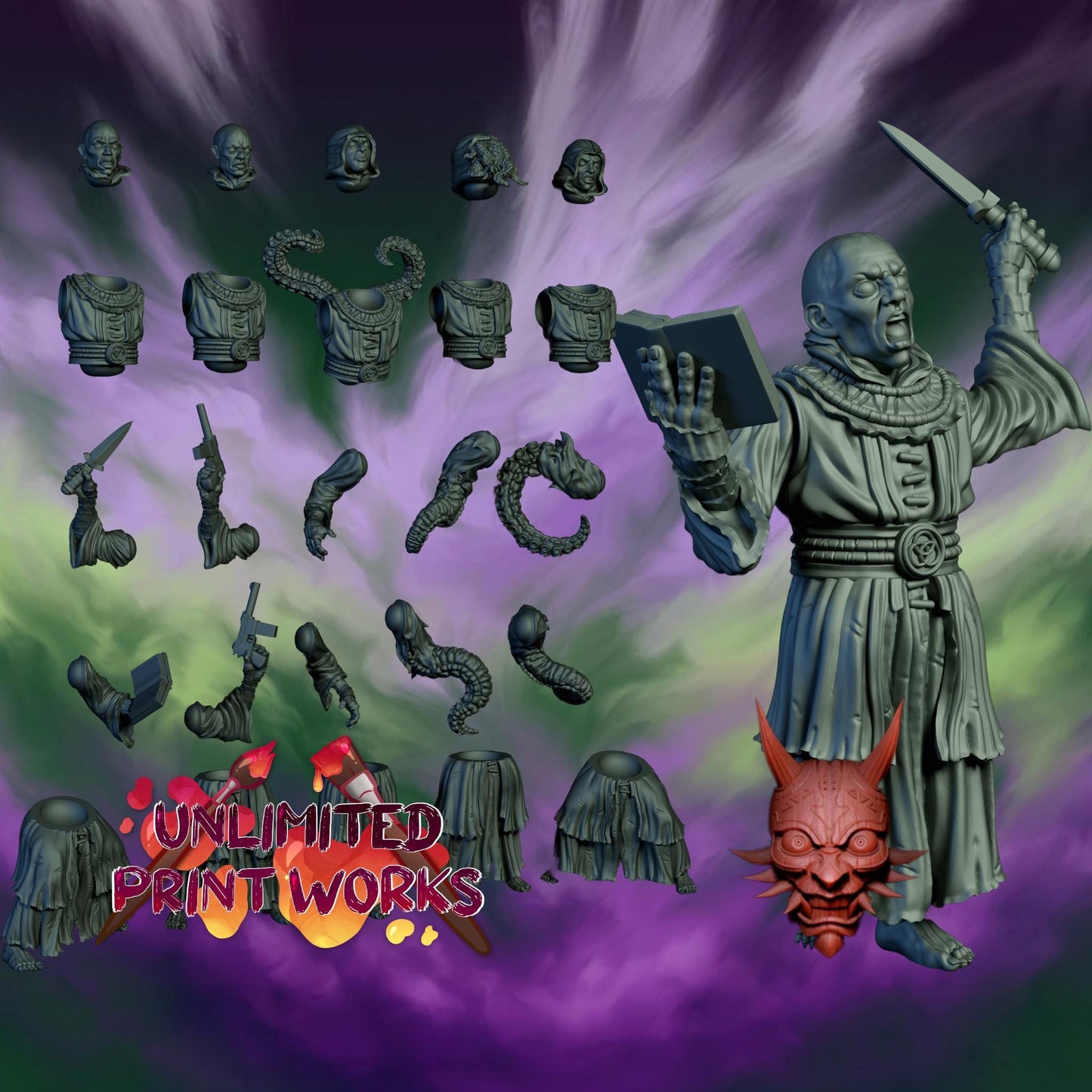 Cultist Assembly Kit Vol. 1 - 28mm / 32mm / 36mm - Adaevy Creations - Resin Printed Figures and Bits for TTRPGs, Painting, and Kitbashing
