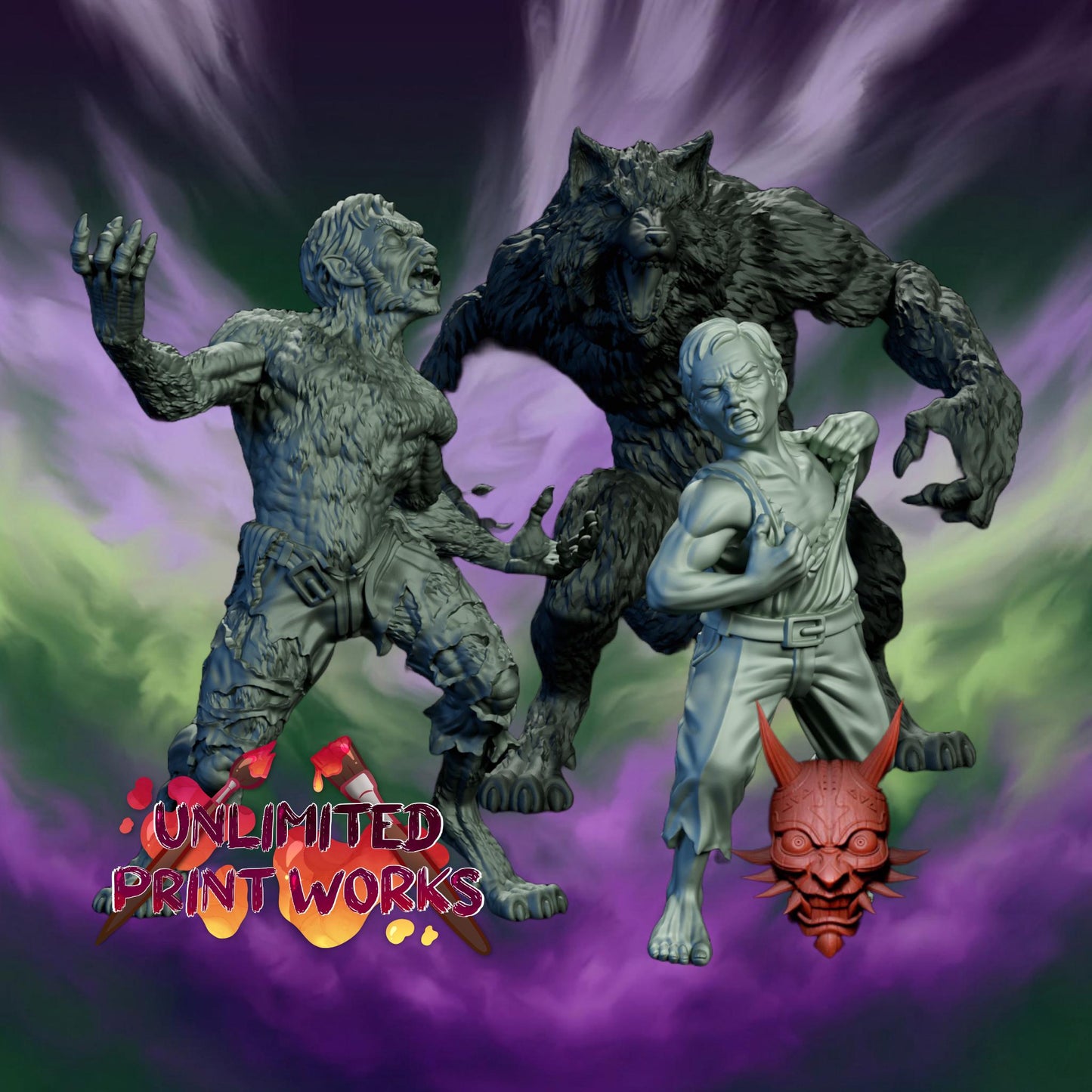 Werewolf Miniature (3 Phase Variations) - Adaevy Creations - 28mm / 32mm / 36mm