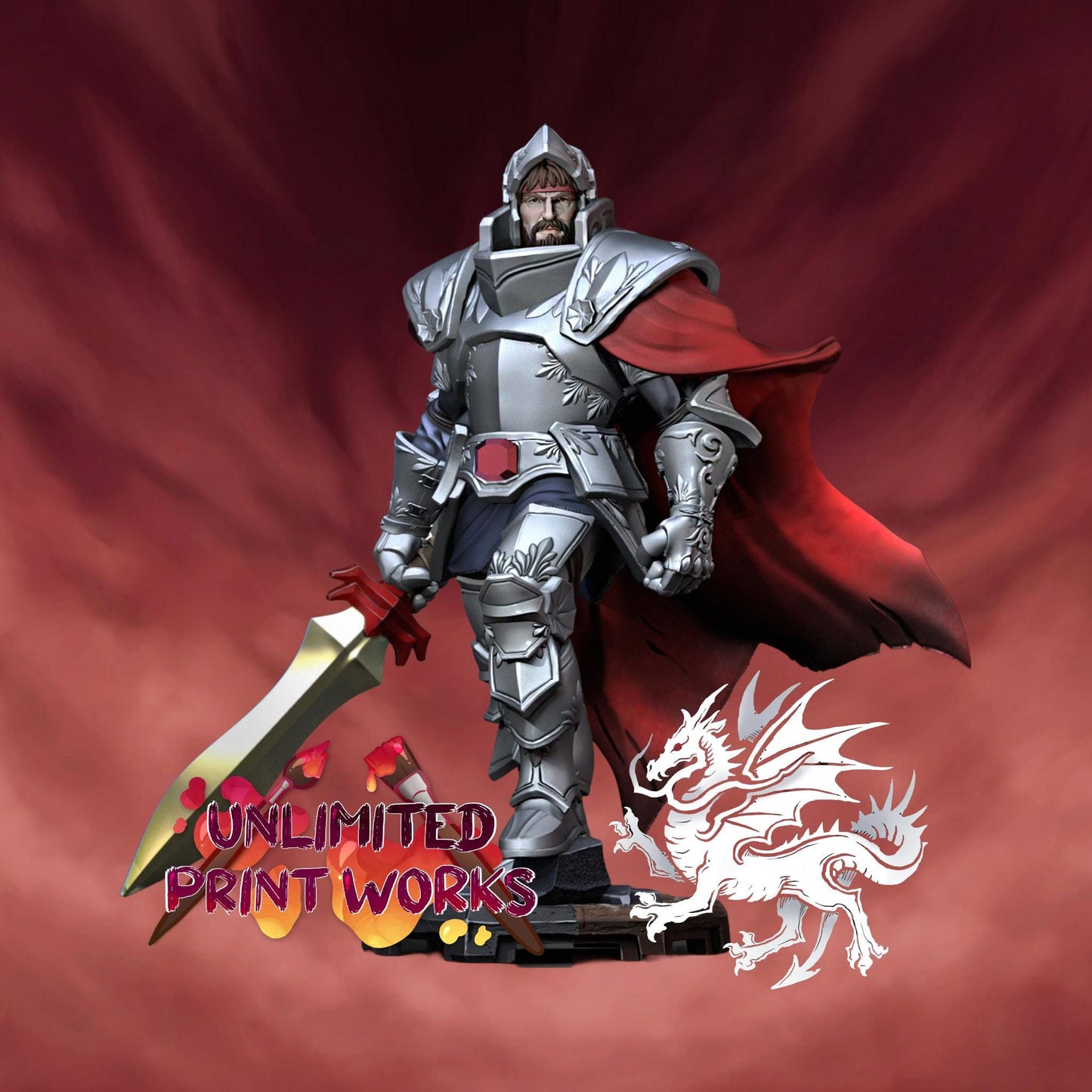 King Arthur Miniature (3 Variations) - 28mm / 32mm / 36mm / 75mm - DraGun - Resin Printed Figure for TTRPGs and Board Games