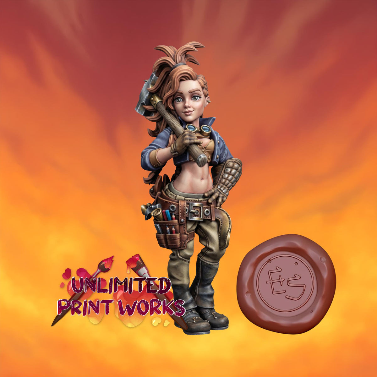 Female Blacksmith Miniature - 28mm / 32mm / 36mm / 75mm - Ethan Savage Studios - Unpainted Resin Printed Figure for TTRPGs and Board Games