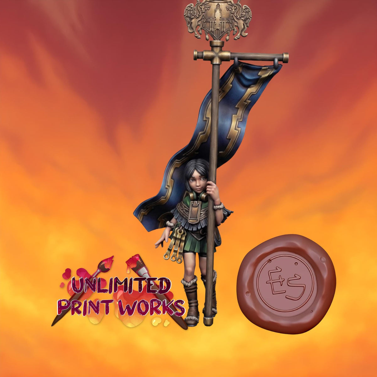 Flagbearer Sara Miniature (2 Variations) - 28mm / 32mm / 36mm - Ethan Savage Studios - Resin Printed Figure for D&D, TTRPGs, and Board Games