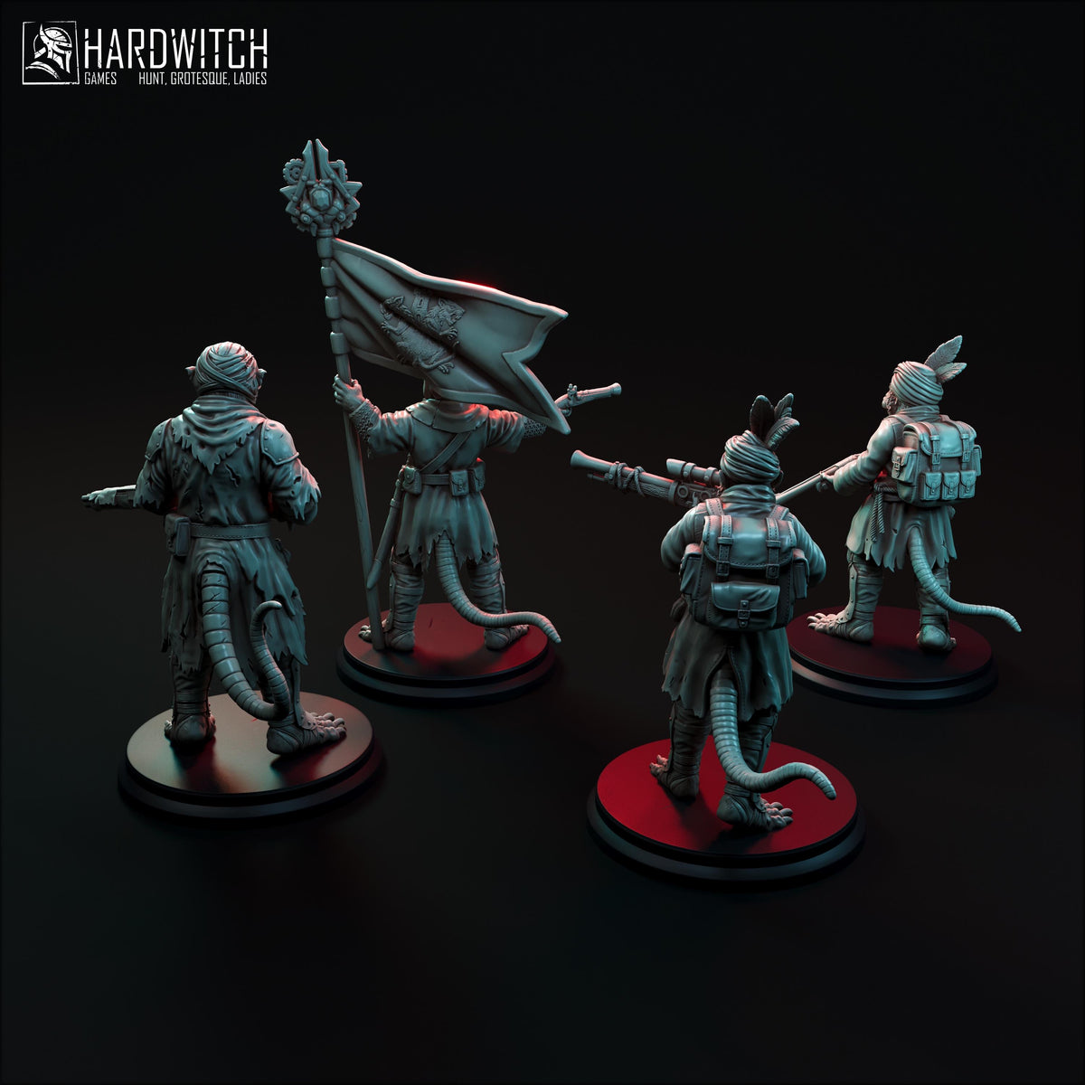 Brazen Rat Ratzeb Squad Miniature (2 Versions) - 28mm / 32mm / 36mm / 75mm - HardWitch Games - Resin Printed Figure for TTRPGs and Wargames