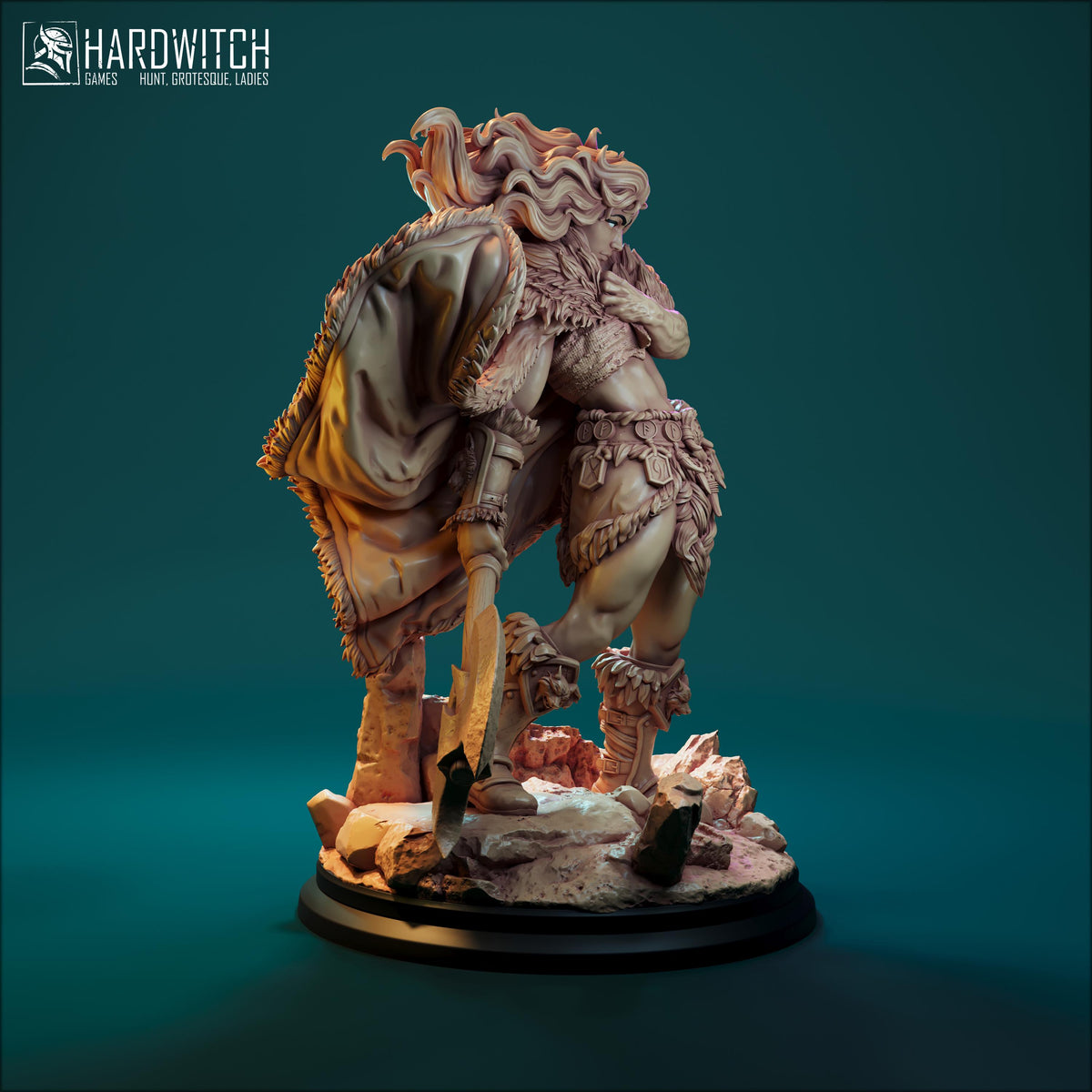 Troll Hunter Barbarian Miniature - 28mm / 32mm / 36mm / 75mm - HardWitch Games - Resin Printed Figure for TTRPGs, Board Games, and Wargames