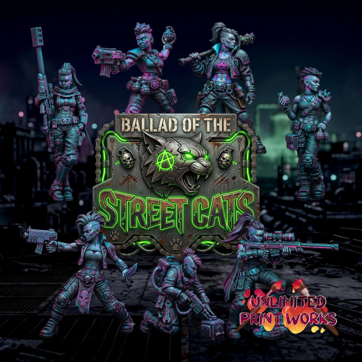 Ballad of the Street Cats Miniature Set - 28mm / 32mm / 36mm - Underground Minis - Resin Printed Figure for TTRPGs and Wargaming