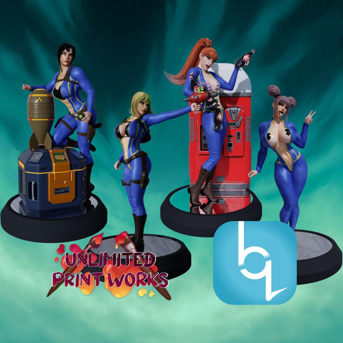 Vault Project Miniature (4 Variations including NSFW) - 28mm / 32mm / 36mm / 75mm - QB Works - Resin Printed Figures for Painting & Display