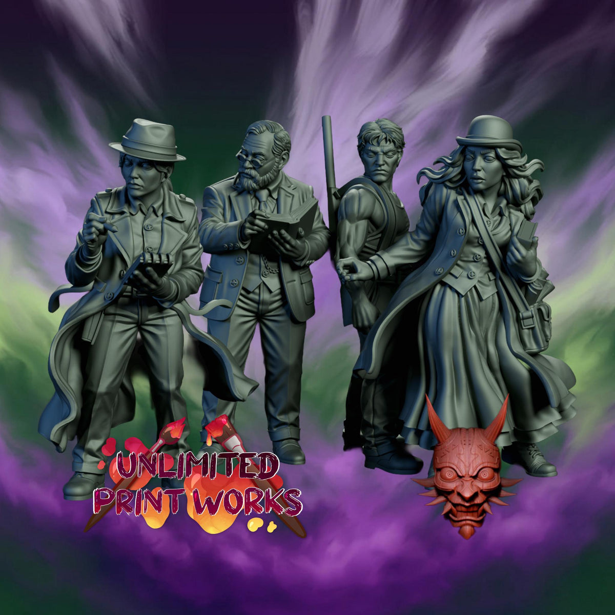 Silence Beneath Silk Investigators Miniatures - 28mm / 32mm / 36mm - Adaevy Creations - Resin Printed Figure for Lovecraftian Horror