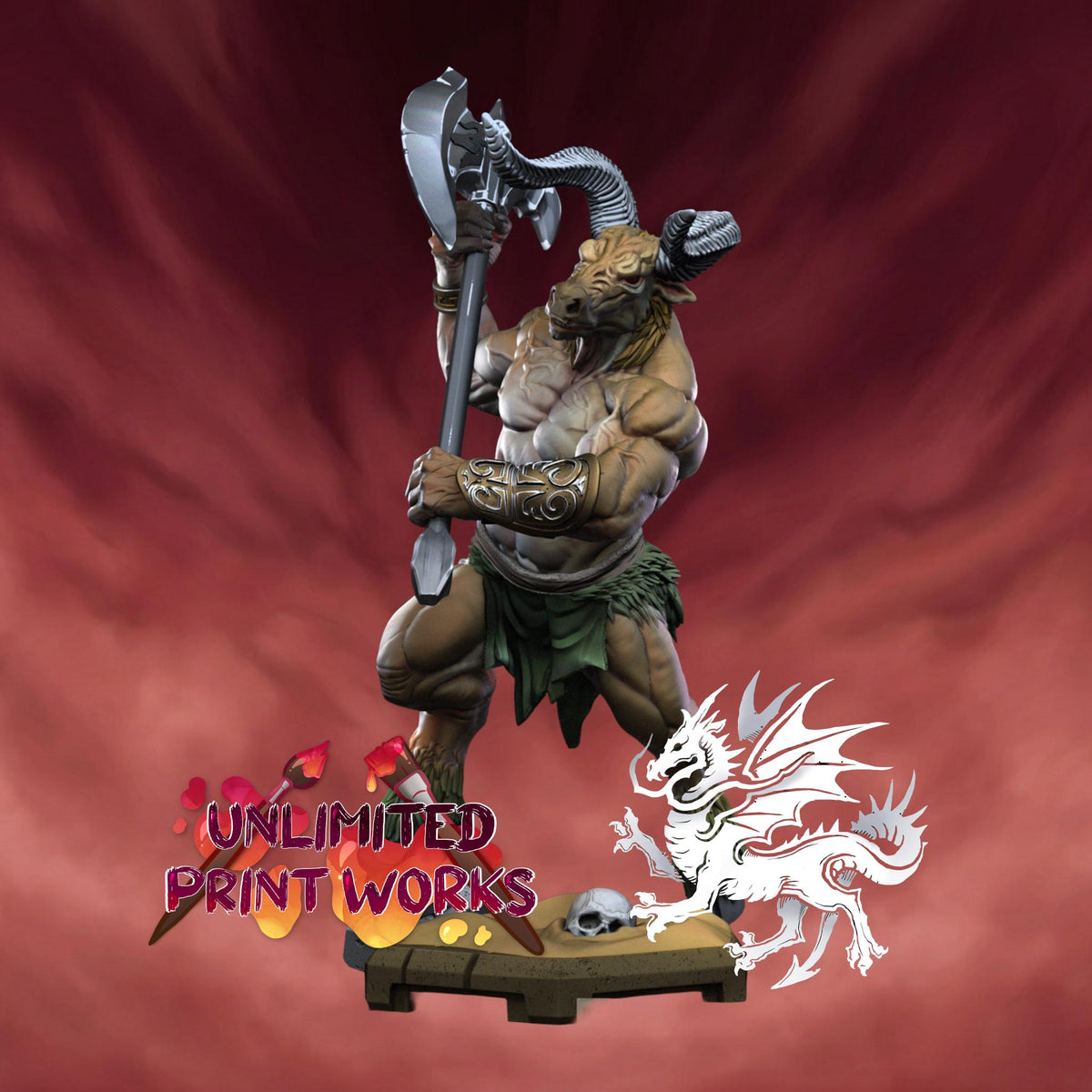 Minotaurus Miniature - DraGun Studios - 56mm / 110mm - Resin Printed Figure for D&D, TTRPGs, and Board Games