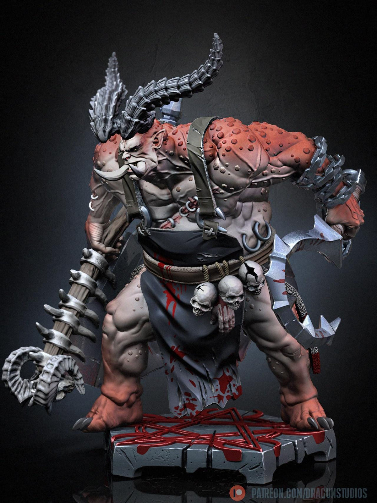 Demonic Butcher Miniature - DraGun Studios - 55mm / 97mm - Resin Printed Figure for D&D, TTRPGs, and Board Games