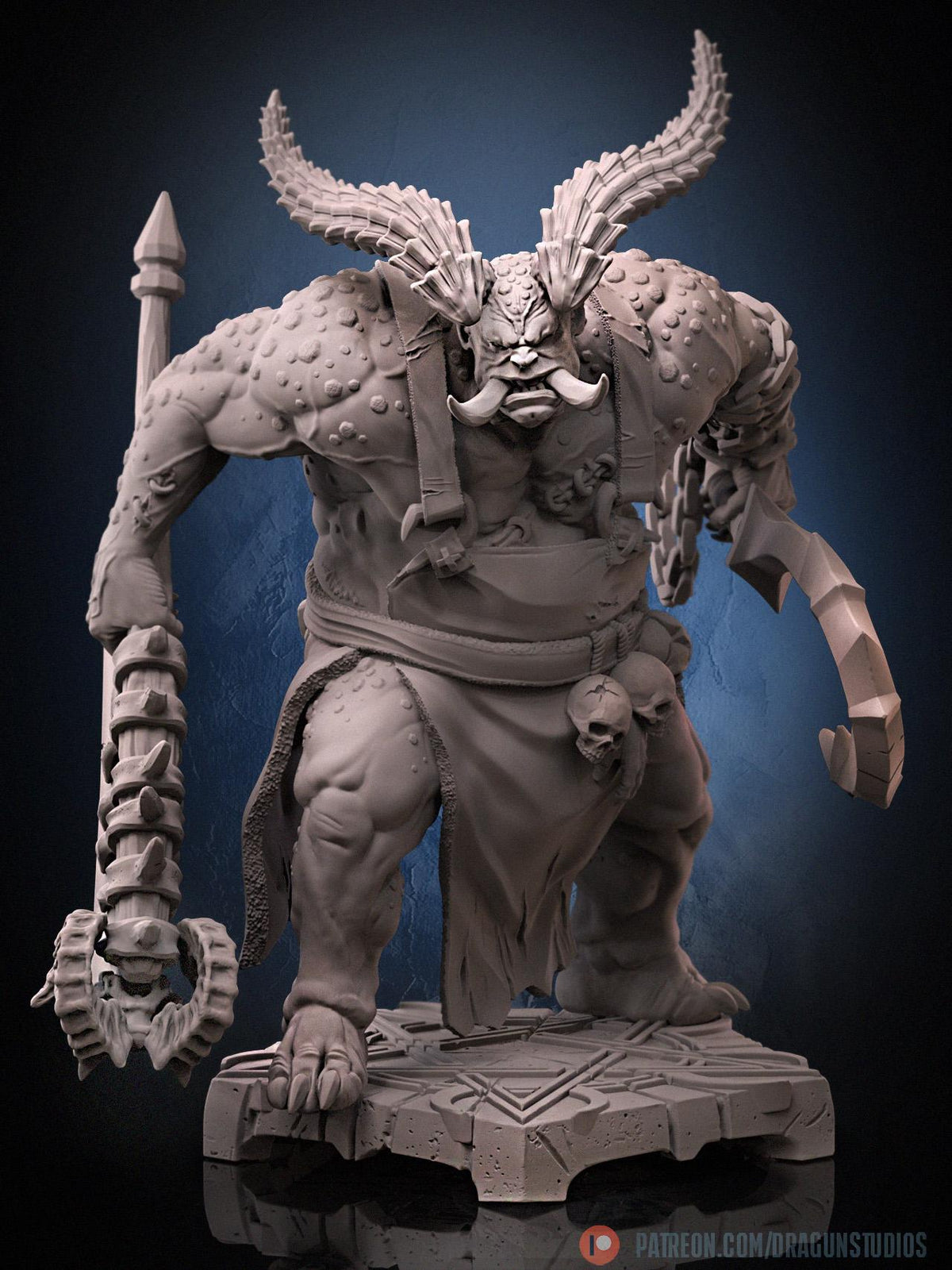 Demonic Butcher Miniature - DraGun Studios - 55mm / 97mm - Resin Printed Figure for D&D, TTRPGs, and Board Games