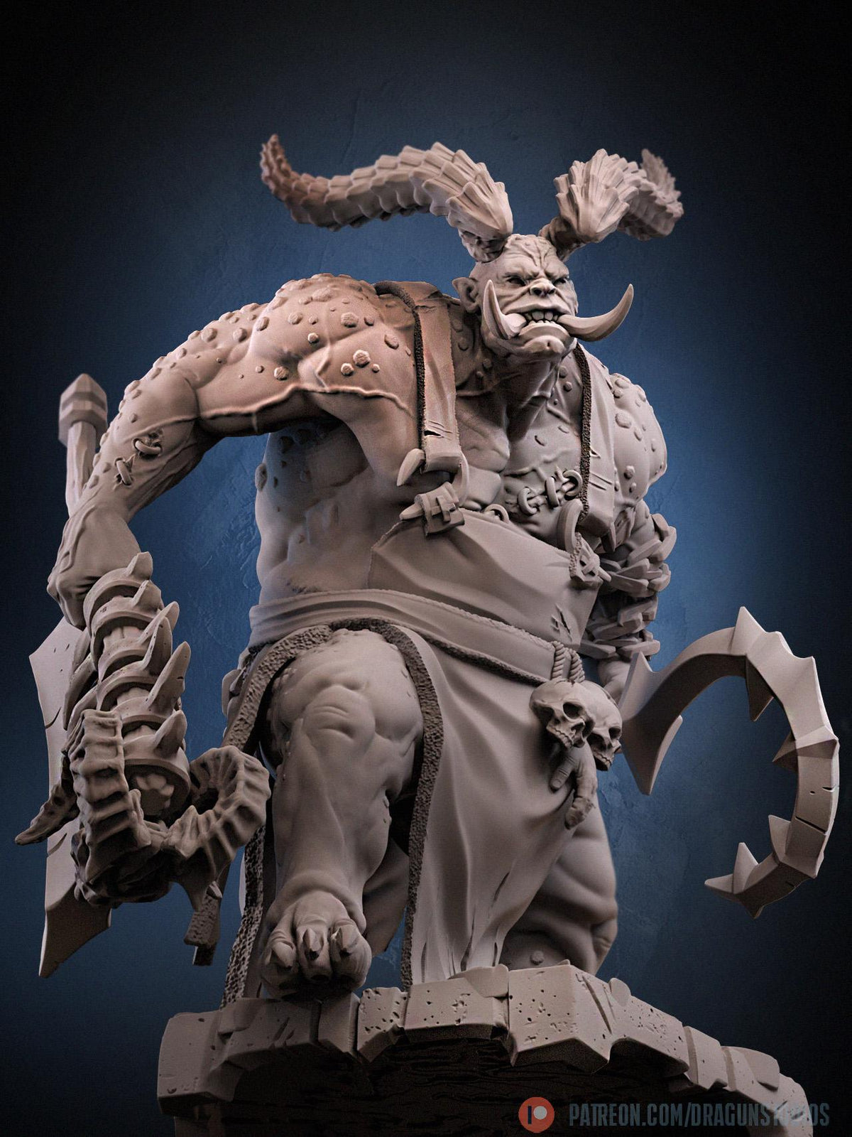 Demonic Butcher Miniature - DraGun Studios - 55mm / 97mm - Resin Printed Figure for D&D, TTRPGs, and Board Games