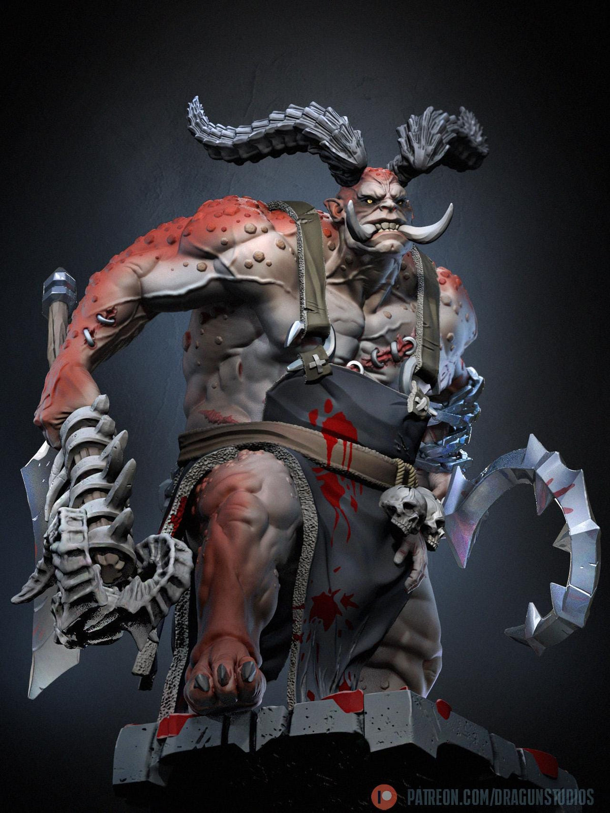 Demonic Butcher Miniature - DraGun Studios - 55mm / 97mm - Resin Printed Figure for D&D, TTRPGs, and Board Games