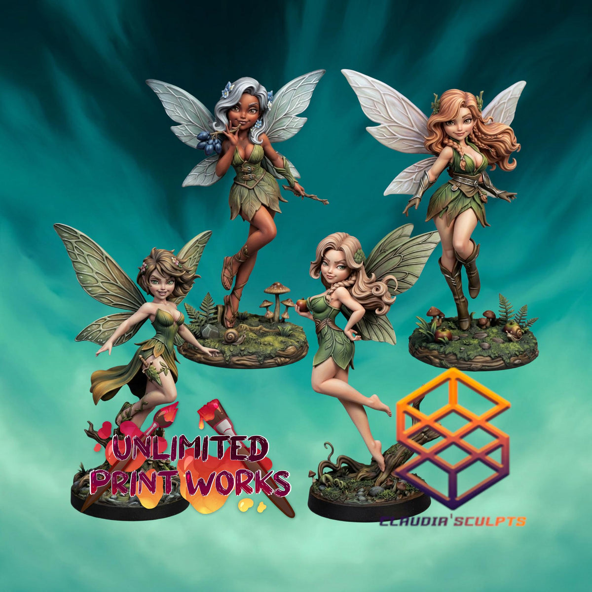 Whispers of the Fairywood Miniature (4 Variations) - Claudia's Gallery - 28mm / 32mm / 36mm / 75mm - Unpainted Resin Printed Figures