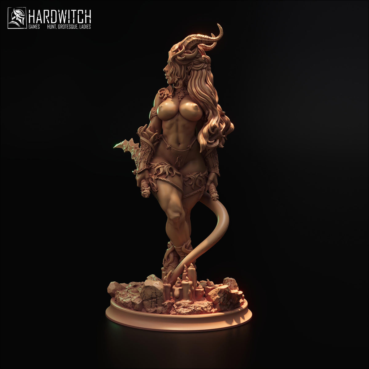Tiefling Sister of Night Miniature (Standard, Human & NSFW Variations) - 28mm / 32mm / 36mm / 75mm / 1:12 Scale - HardWitch Games
