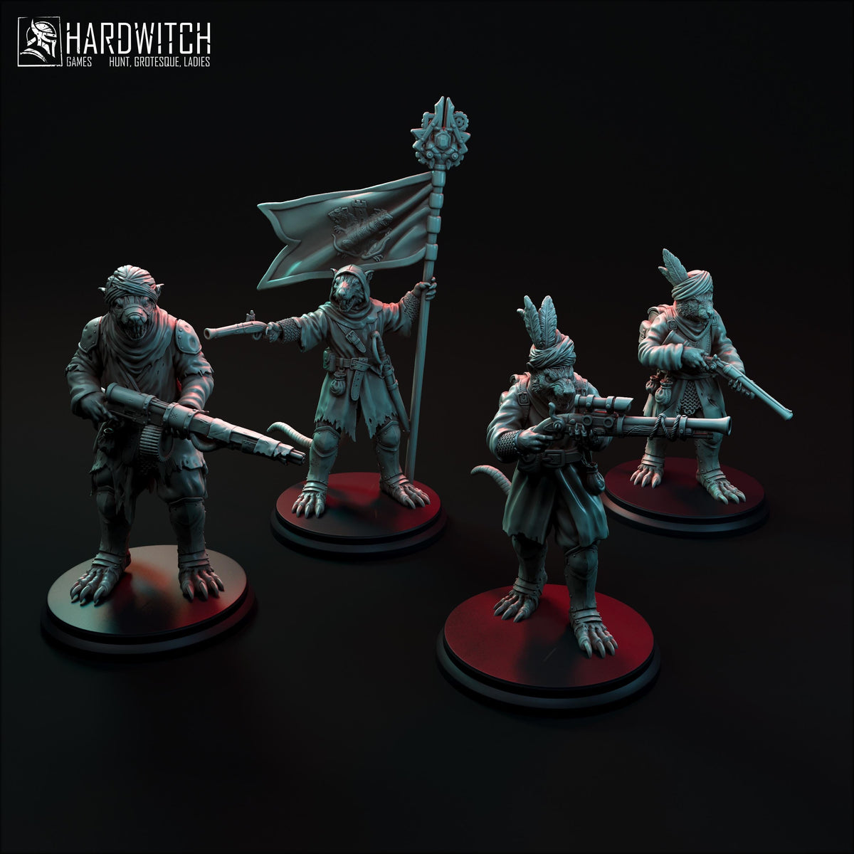 Brazen Rat Ratzeb Squad Miniature (2 Versions) - 28mm / 32mm / 36mm / 75mm - HardWitch Games - Resin Printed Figure for TTRPGs and Wargames