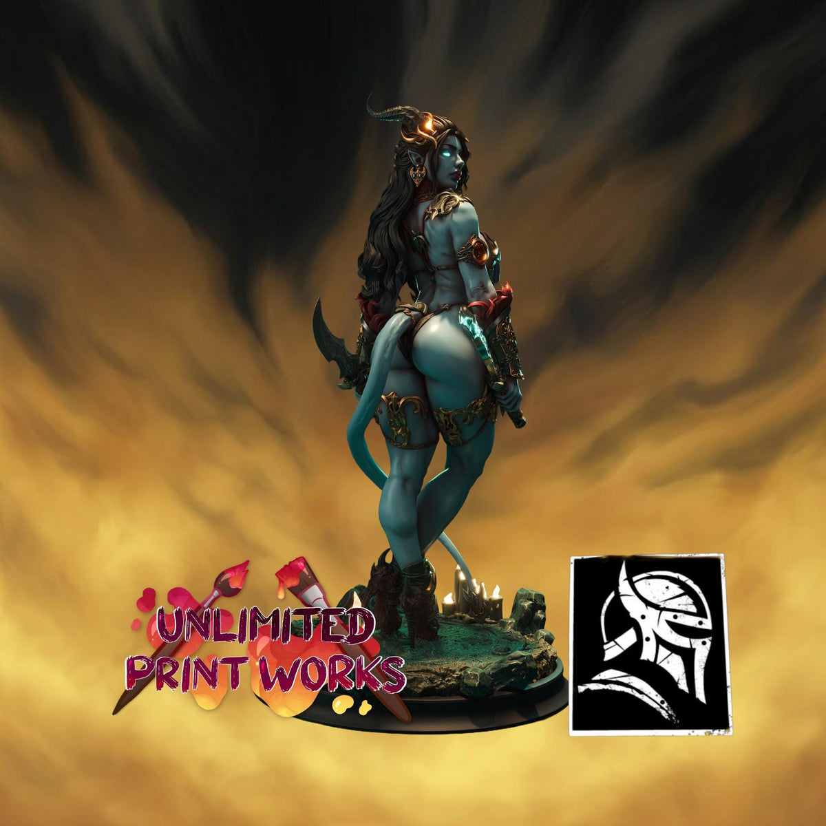 Tiefling Sister of Night Miniature (Standard, Human & NSFW Variations) - 28mm / 32mm / 36mm / 75mm / 1:12 Scale - HardWitch Games