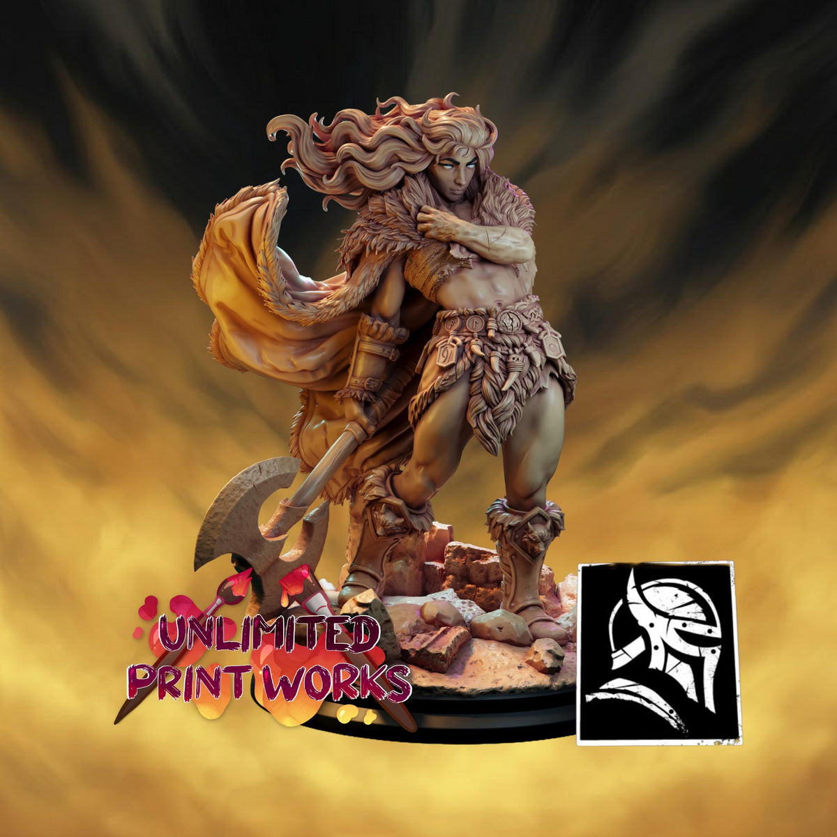 Troll Hunter Barbarian Miniature - 28mm / 32mm / 36mm / 75mm - HardWitch Games - Resin Printed Figure for TTRPGs, Board Games, and Wargames
