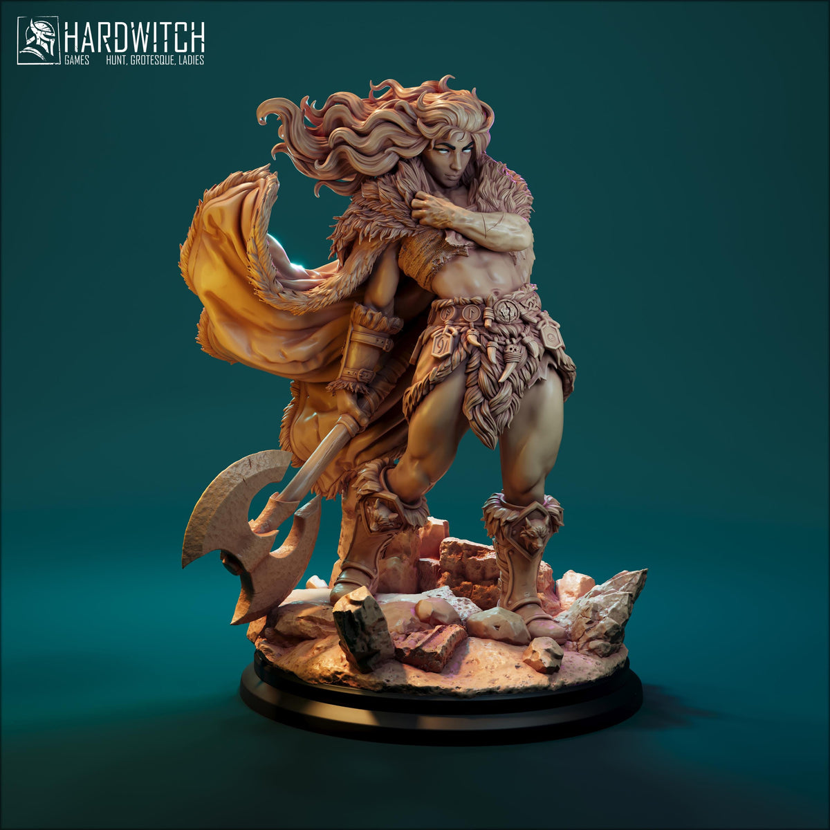 Troll Hunter Barbarian Miniature - 28mm / 32mm / 36mm / 75mm - HardWitch Games - Resin Printed Figure for TTRPGs, Board Games, and Wargames
