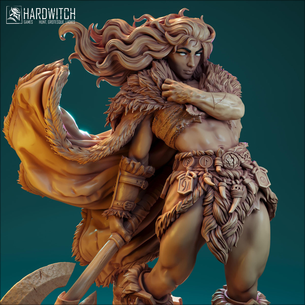 Troll Hunter Barbarian Miniature - 28mm / 32mm / 36mm / 75mm - HardWitch Games - Resin Printed Figure for TTRPGs, Board Games, and Wargames