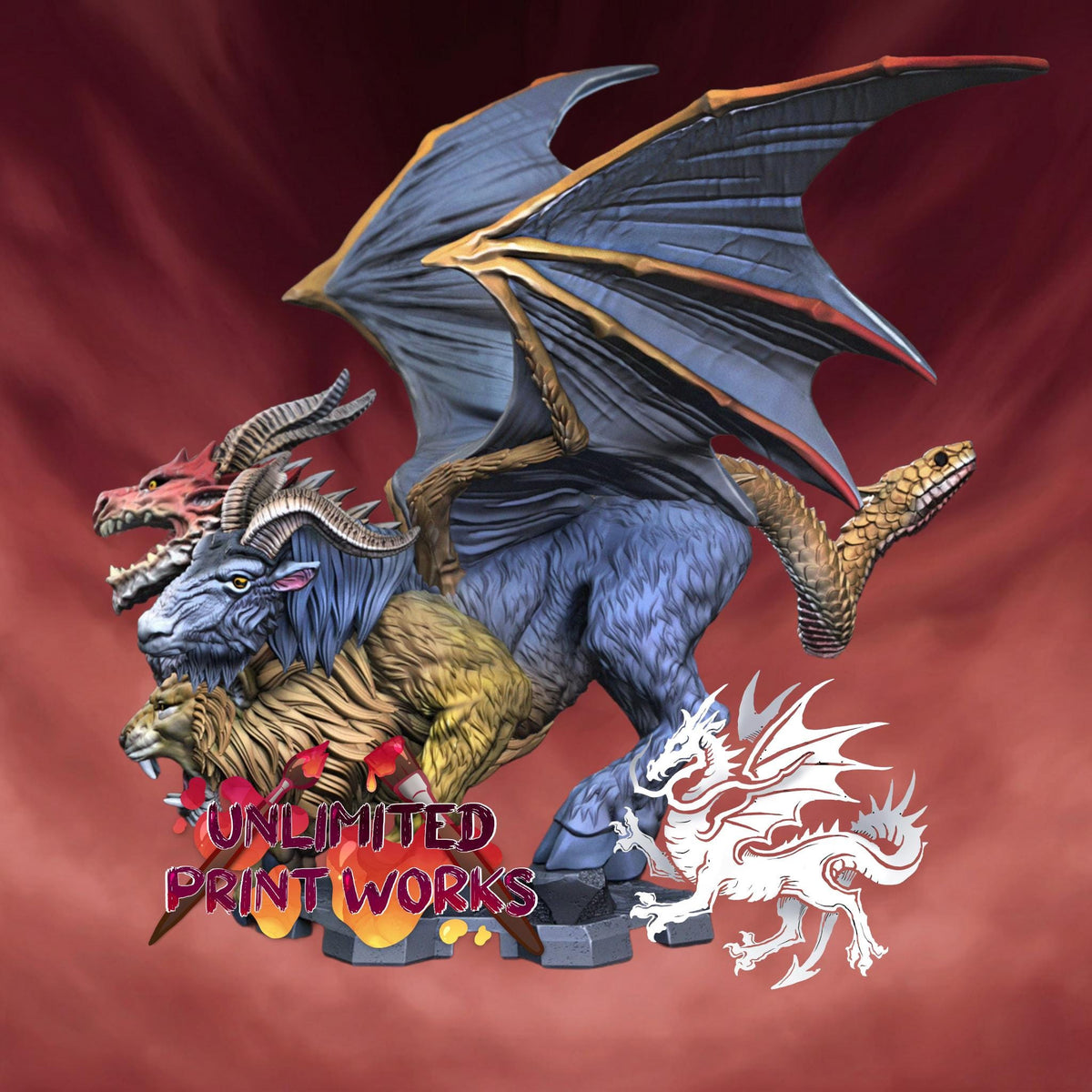 Chimera Miniature - DraGun Studios - 57mm / 80mm - Resin Printed Figure for D&D, TTRPGs, and Board Games