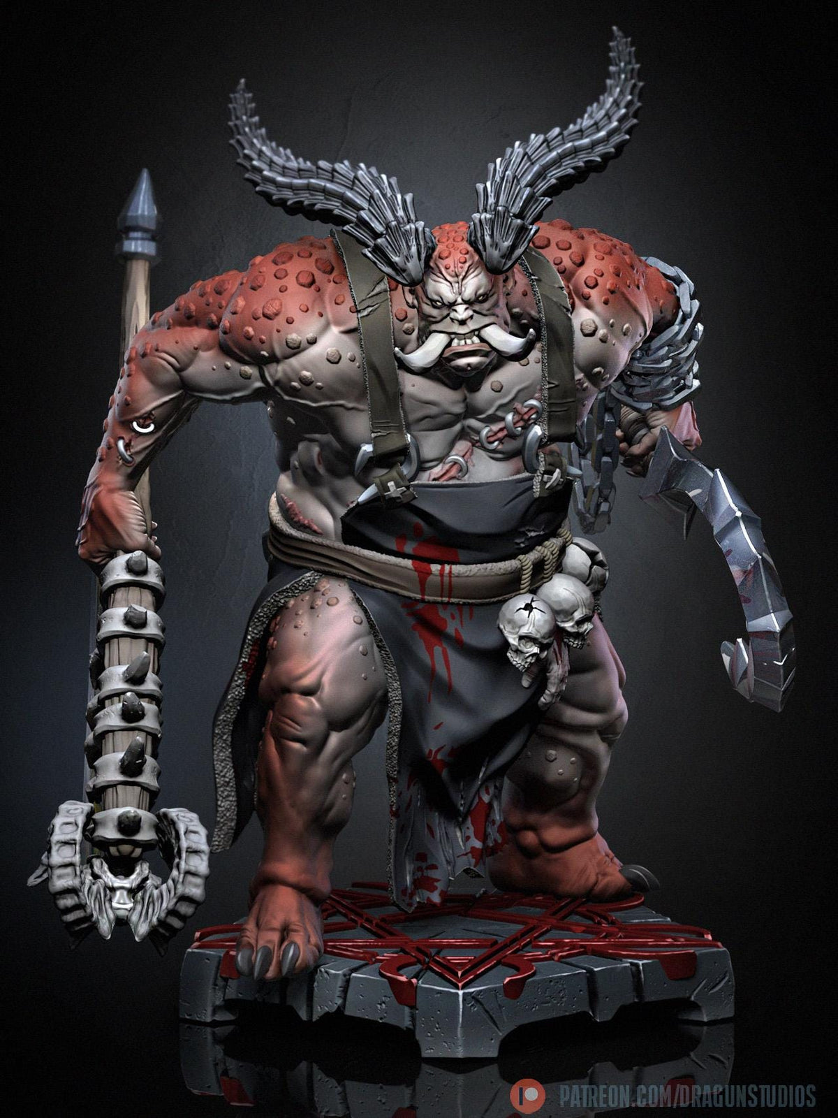 Demonic Butcher Miniature - DraGun Studios - 55mm / 97mm - Resin Printed Figure for D&D, TTRPGs, and Board Games