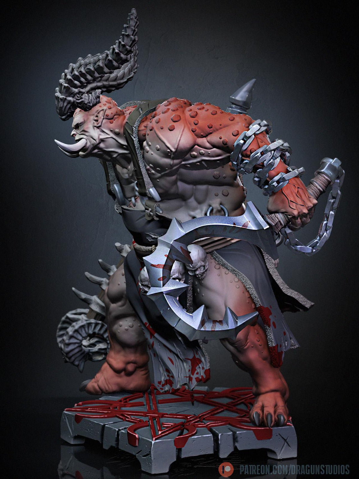 Demonic Butcher Miniature - DraGun Studios - 55mm / 97mm - Resin Printed Figure for D&D, TTRPGs, and Board Games